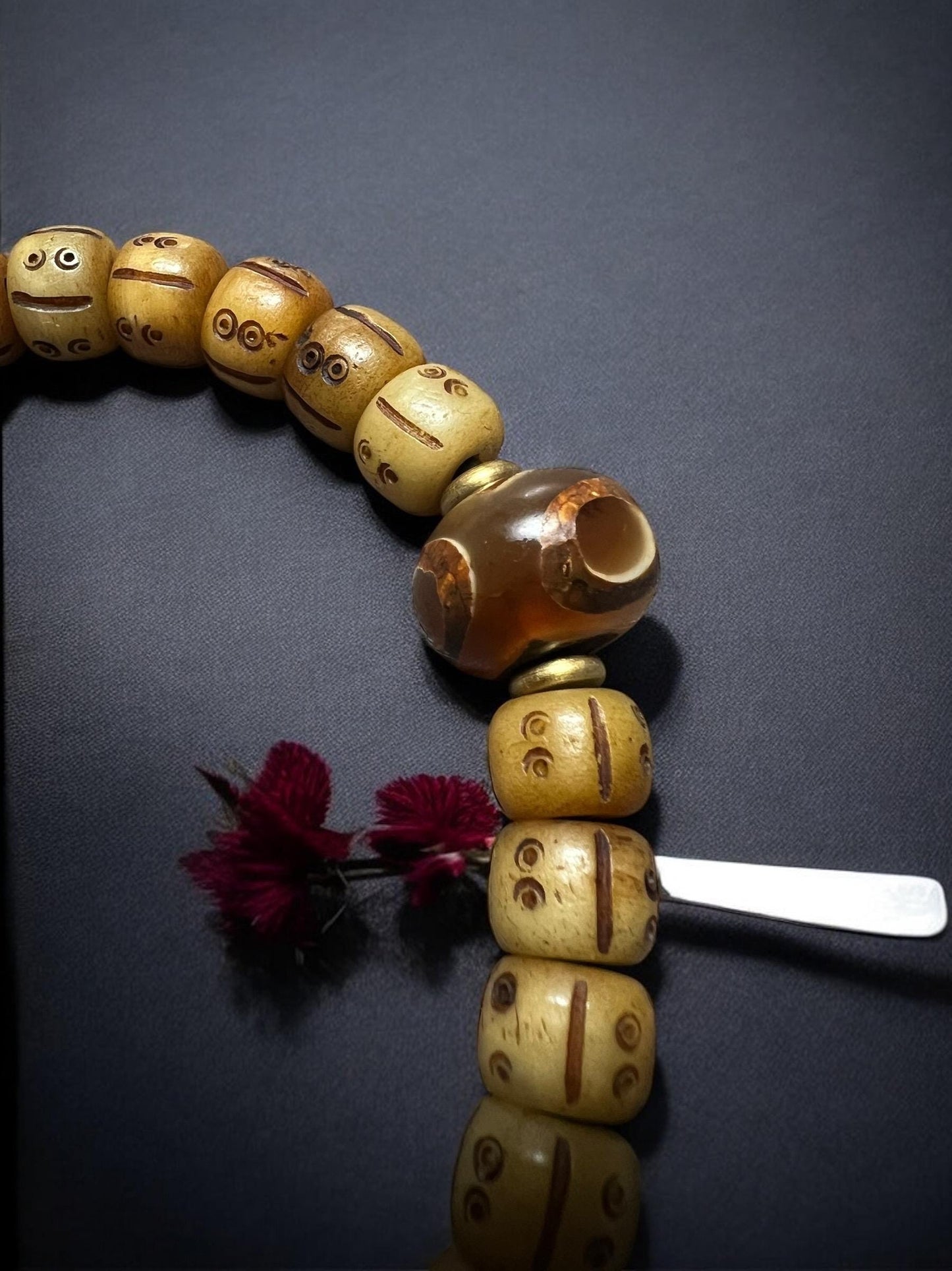 Handcrafted Yak Bone Mala Bracelet: Tibetan Mantra Beads, Adjustable