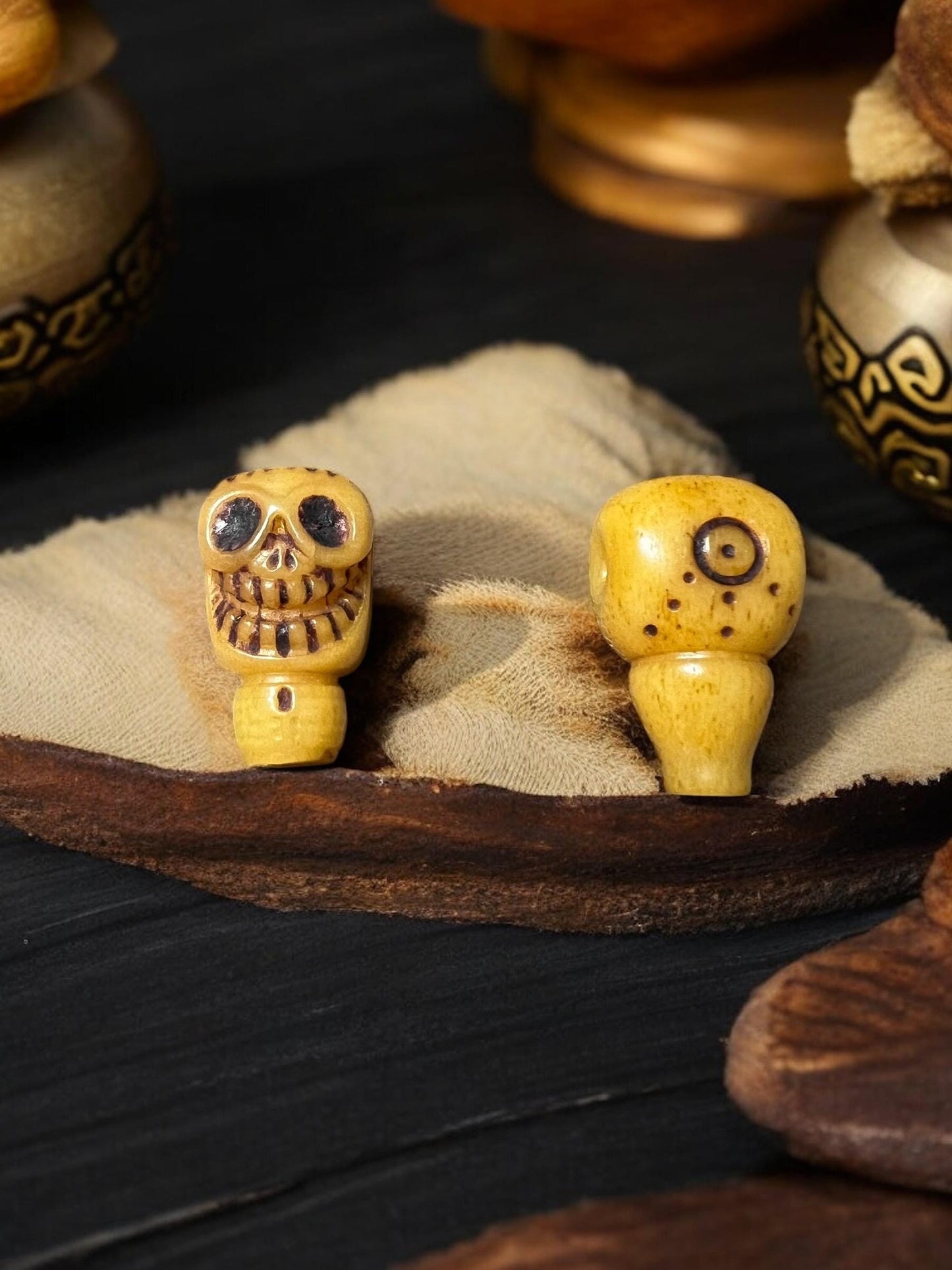 Tibetan Yak Bone Carved Guru Bead – Small 3-Hole Connector for Mala Accessories