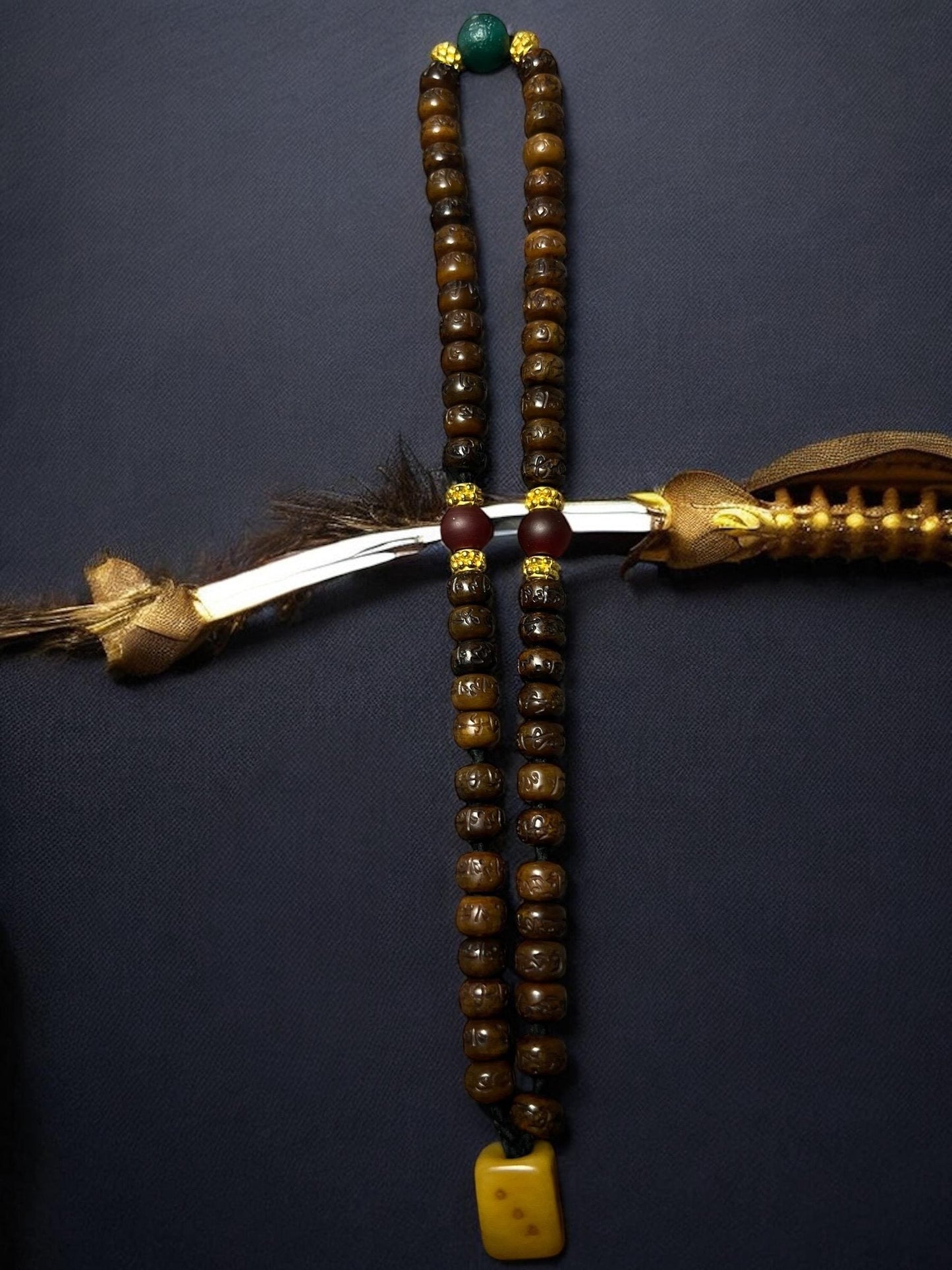 Handmade Yak Bone Bead Bracelet | Tibetan Handheld Mala Prayer Beads with Six-Word Mantra