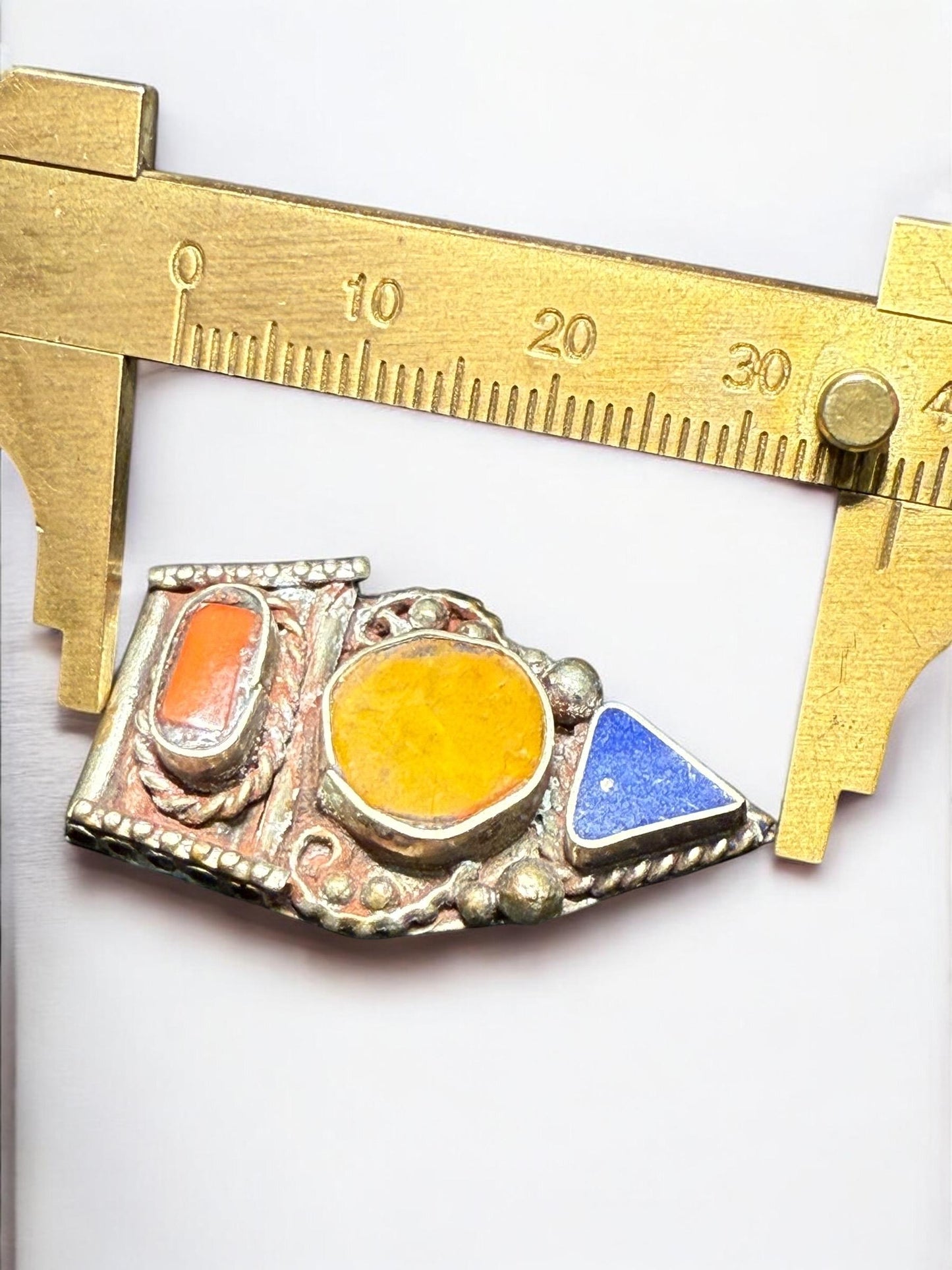 Handcrafted Tibetan Pendant with Amber, Red Coral & Lapis Lazuli – Himalayan Ethnic Jewelry