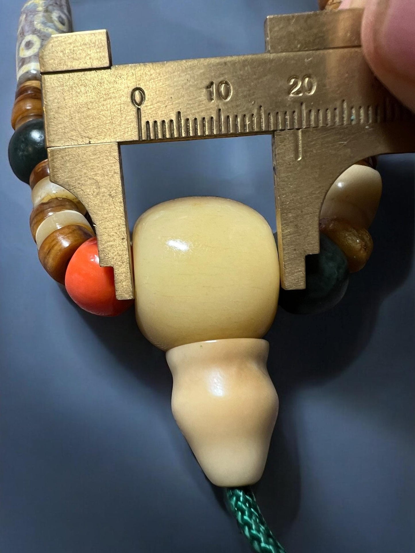 Handmade Tibetan Mala: Nine-Eyed Agate Dzi Bead, Yak Bone & Resin Prayer Beads