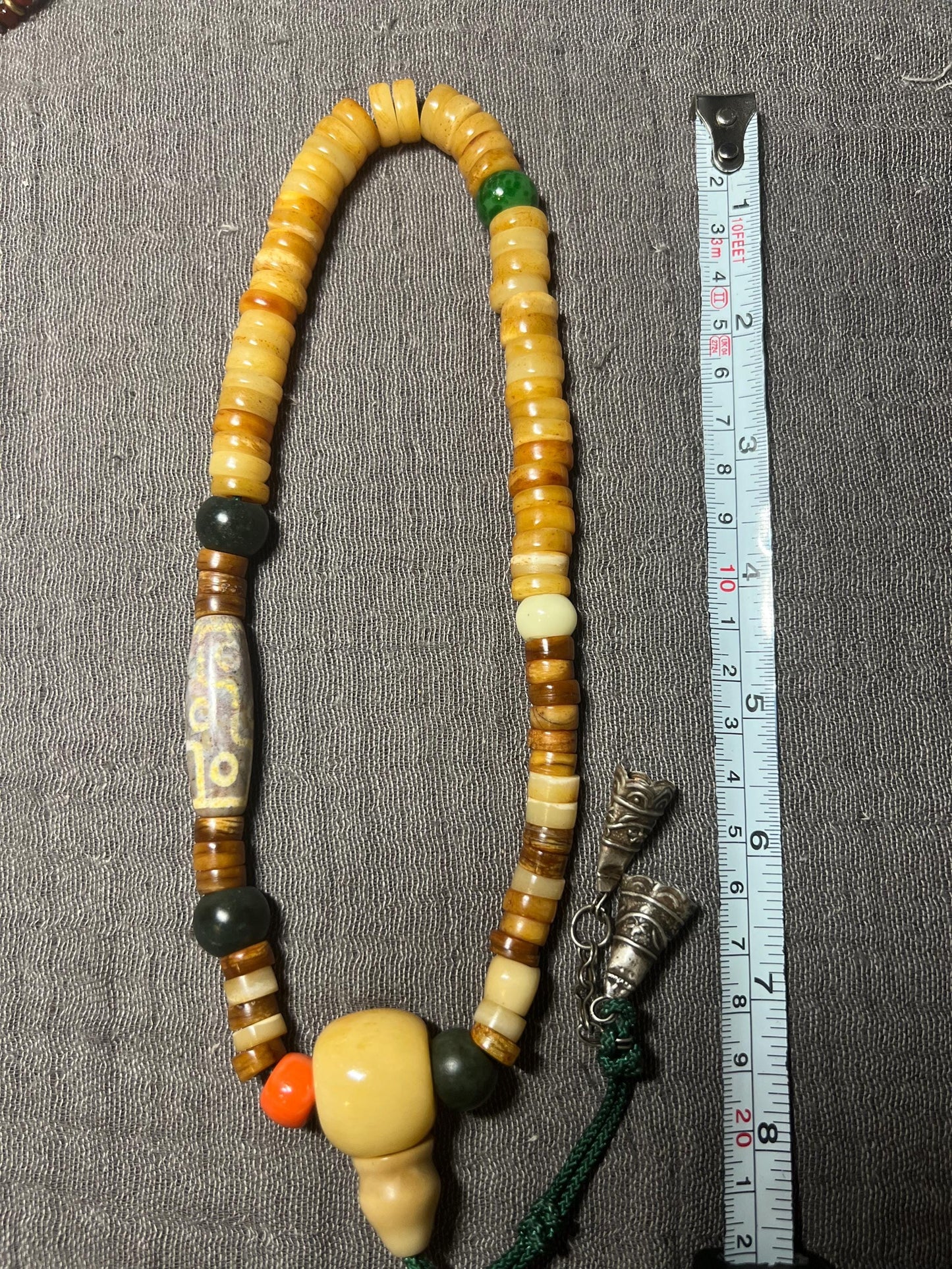 Handmade Tibetan Mala: Nine-Eyed Agate Dzi Bead, Yak Bone & Resin Prayer Beads