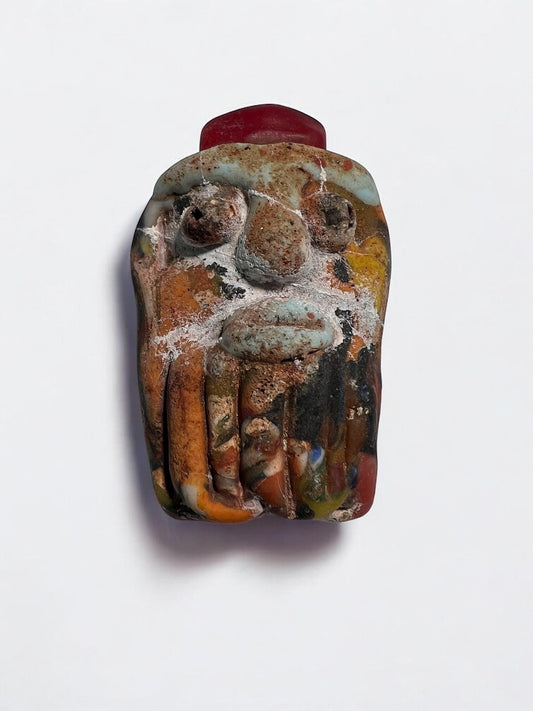 Antique Phoenician Mosaic Glass Face Pendant – Handmade Historical Jewelry