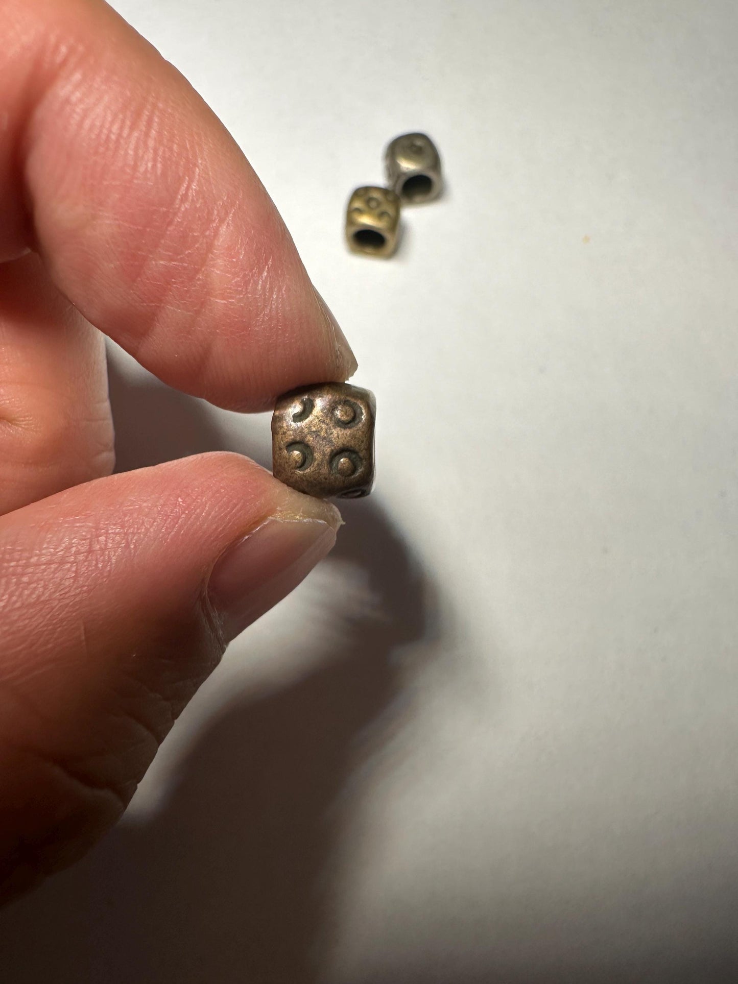 Set of 3 Solid Brass Dice Beads – Handcrafted Copper-Tone Spacer Beads for Jewelry Making