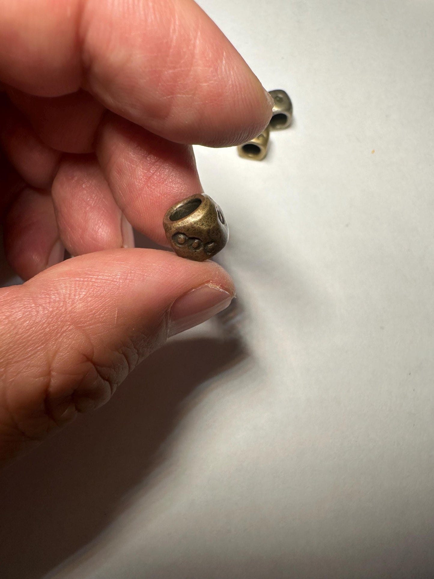 Set of 3 Solid Brass Dice Beads – Handcrafted Copper-Tone Spacer Beads for Jewelry Making