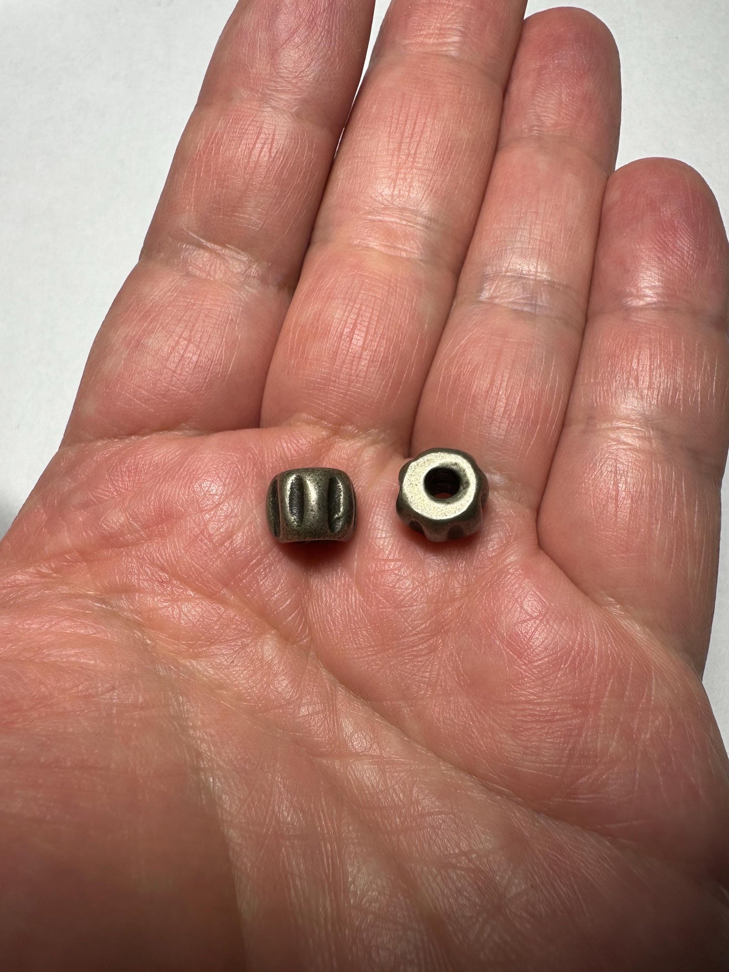 Nepal Brass Guru Beads: Ridged Tribal Jewelry Spacers - Set of 2