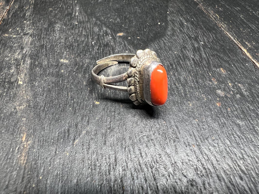 Vintage Tibetan Silver Coral Ring: Adjustable Boho Statement Jewelry