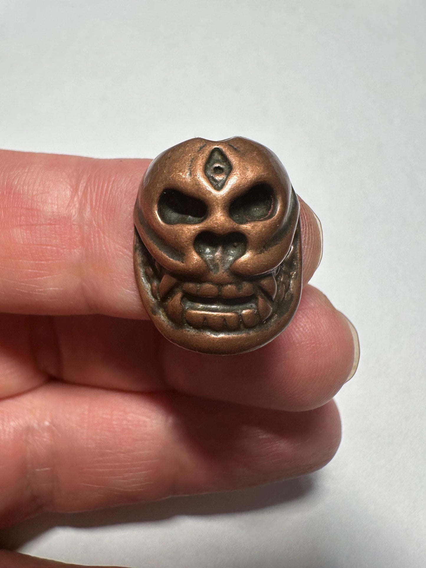 Tibetan Skull Bead Pendant: Handcrafted Copper Brass Vajra Charm