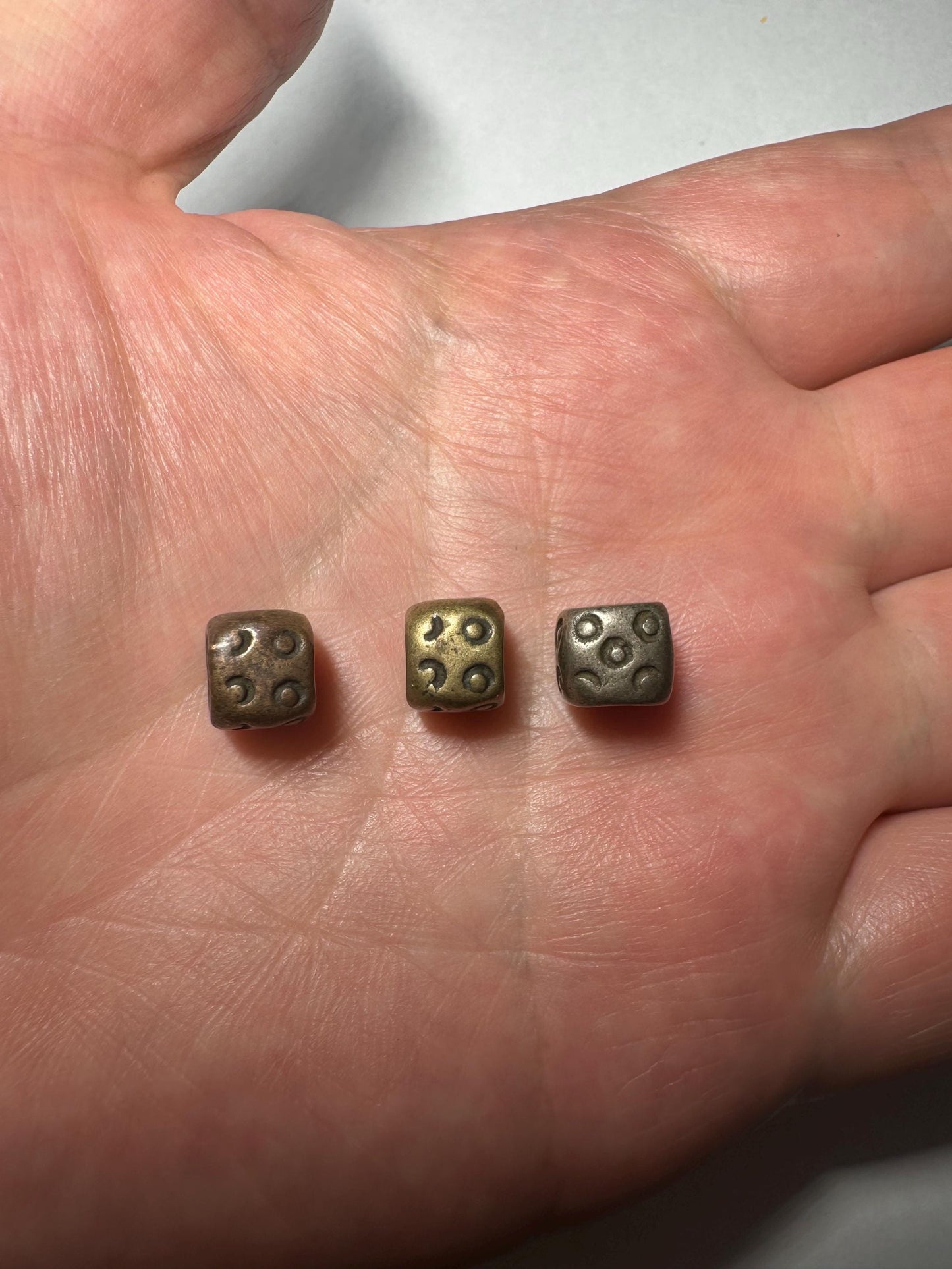 Set of 3 Solid Brass Dice Beads – Handcrafted Copper-Tone Spacer Beads for Jewelry Making