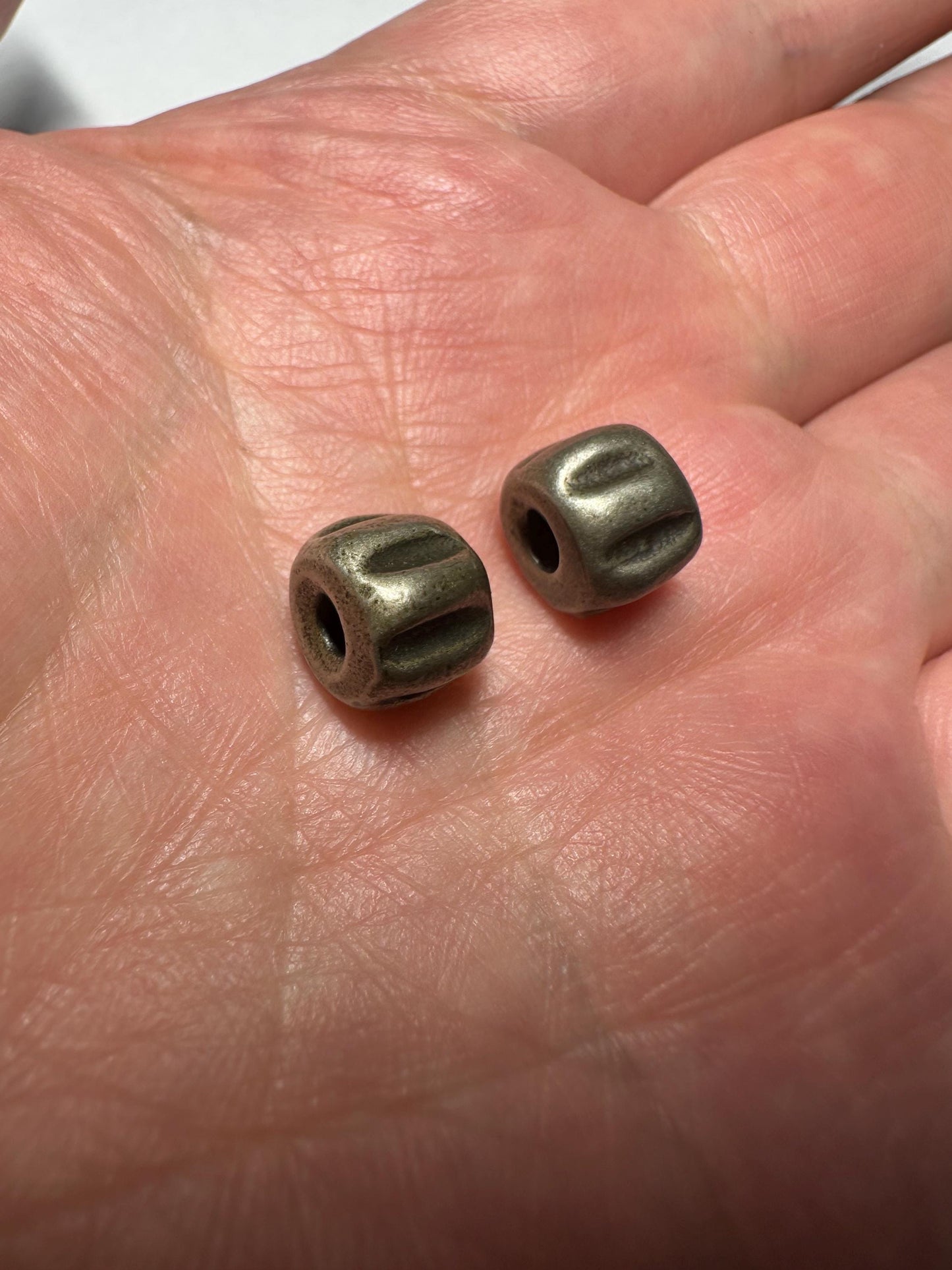 Nepal Brass Guru Beads: Ridged Tribal Jewelry Spacers - Set of 2