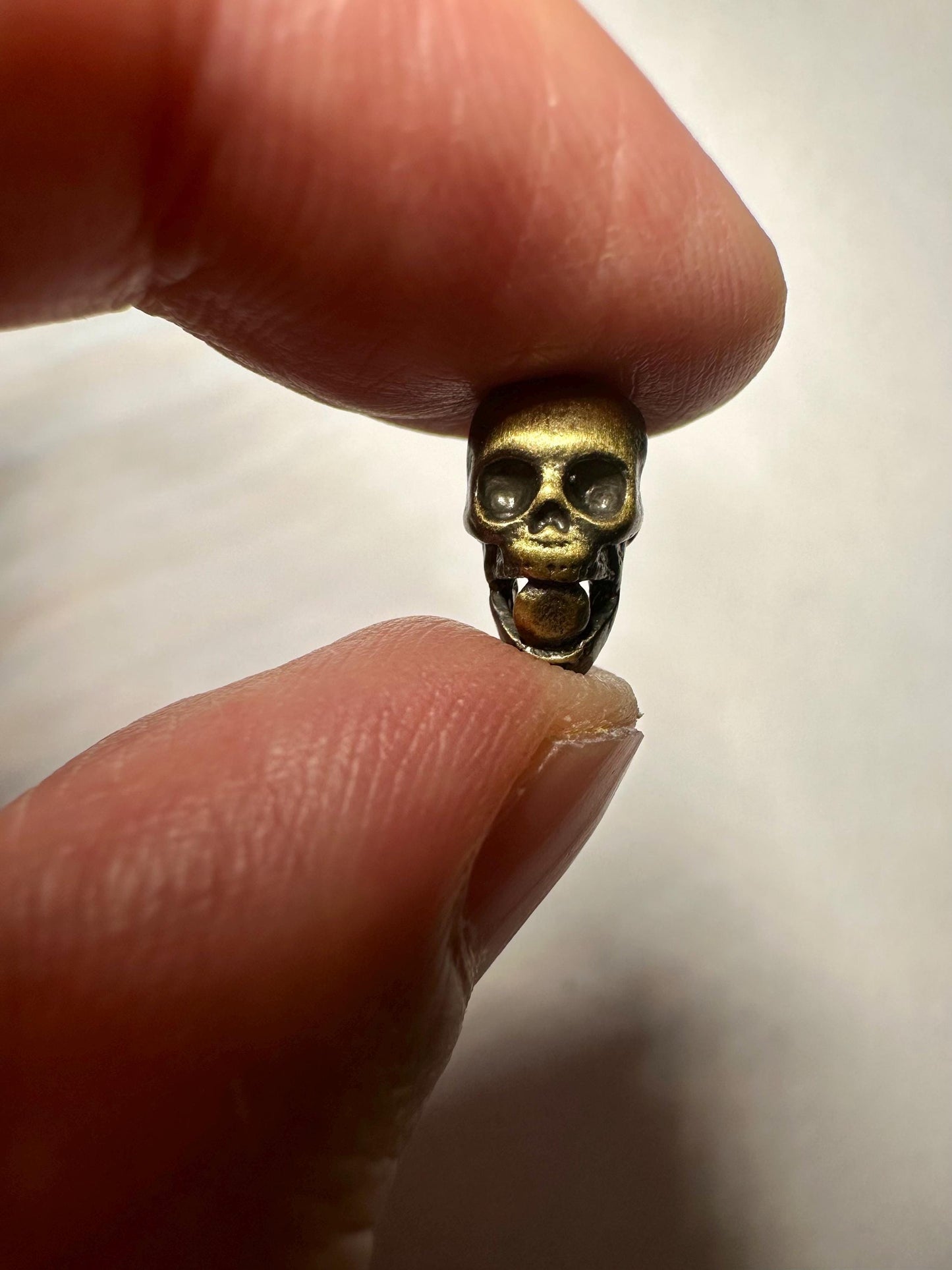 Antique Brass Skull Guru Bead: Tibetan Mala Connector, Macabre Jewelry