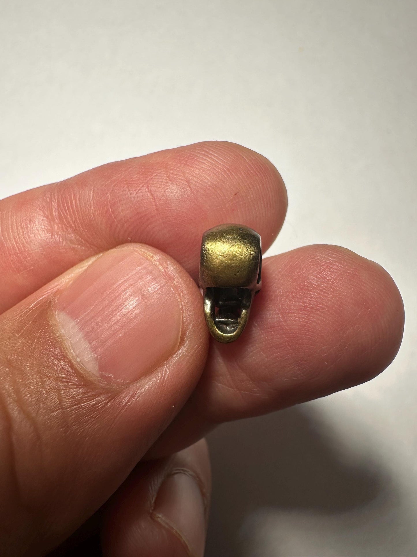 Antique Brass Skull Guru Bead: Tibetan Mala Connector, Macabre Jewelry