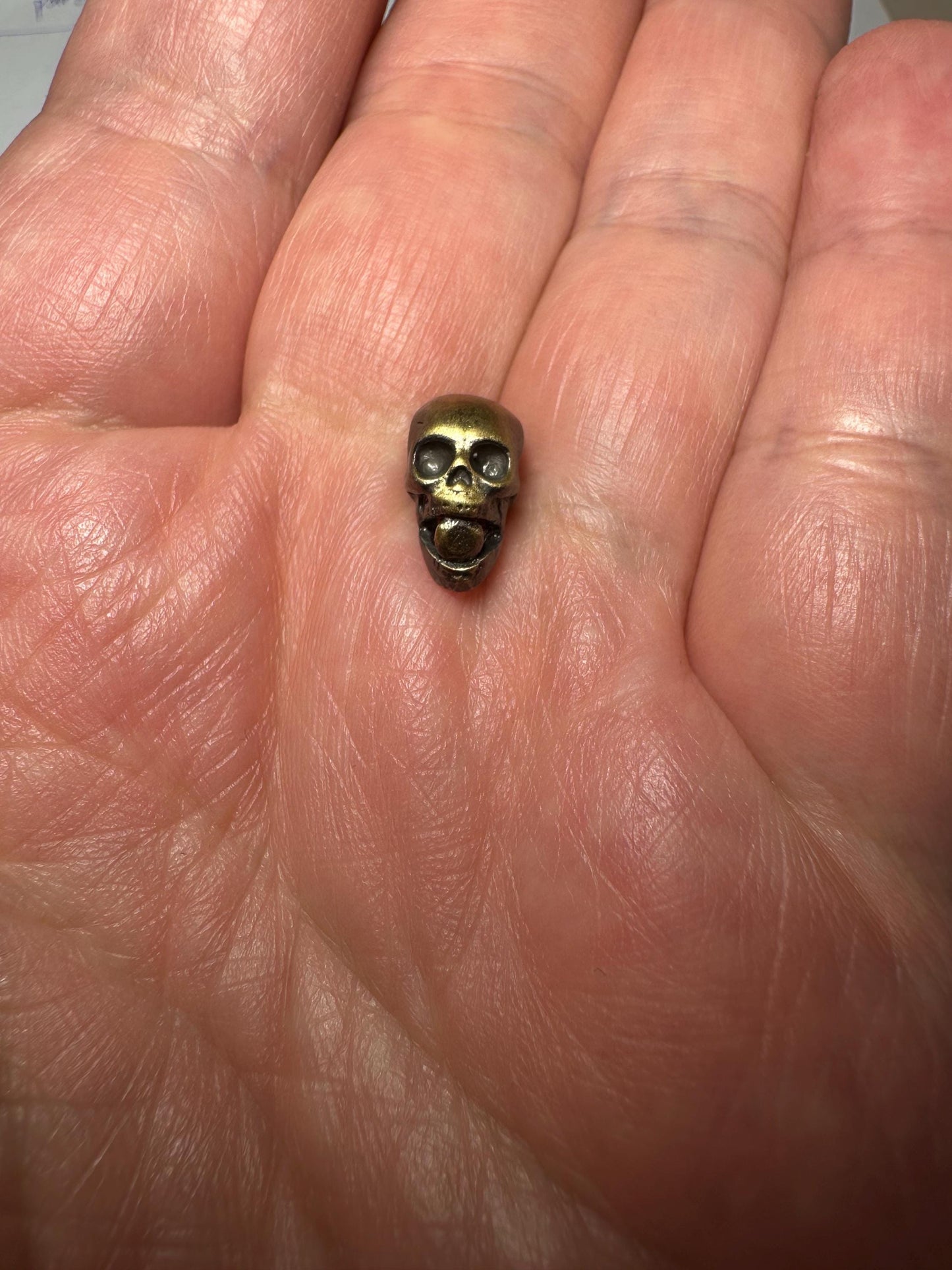 Antique Brass Skull Guru Bead: Tibetan Mala Connector, Macabre Jewelry