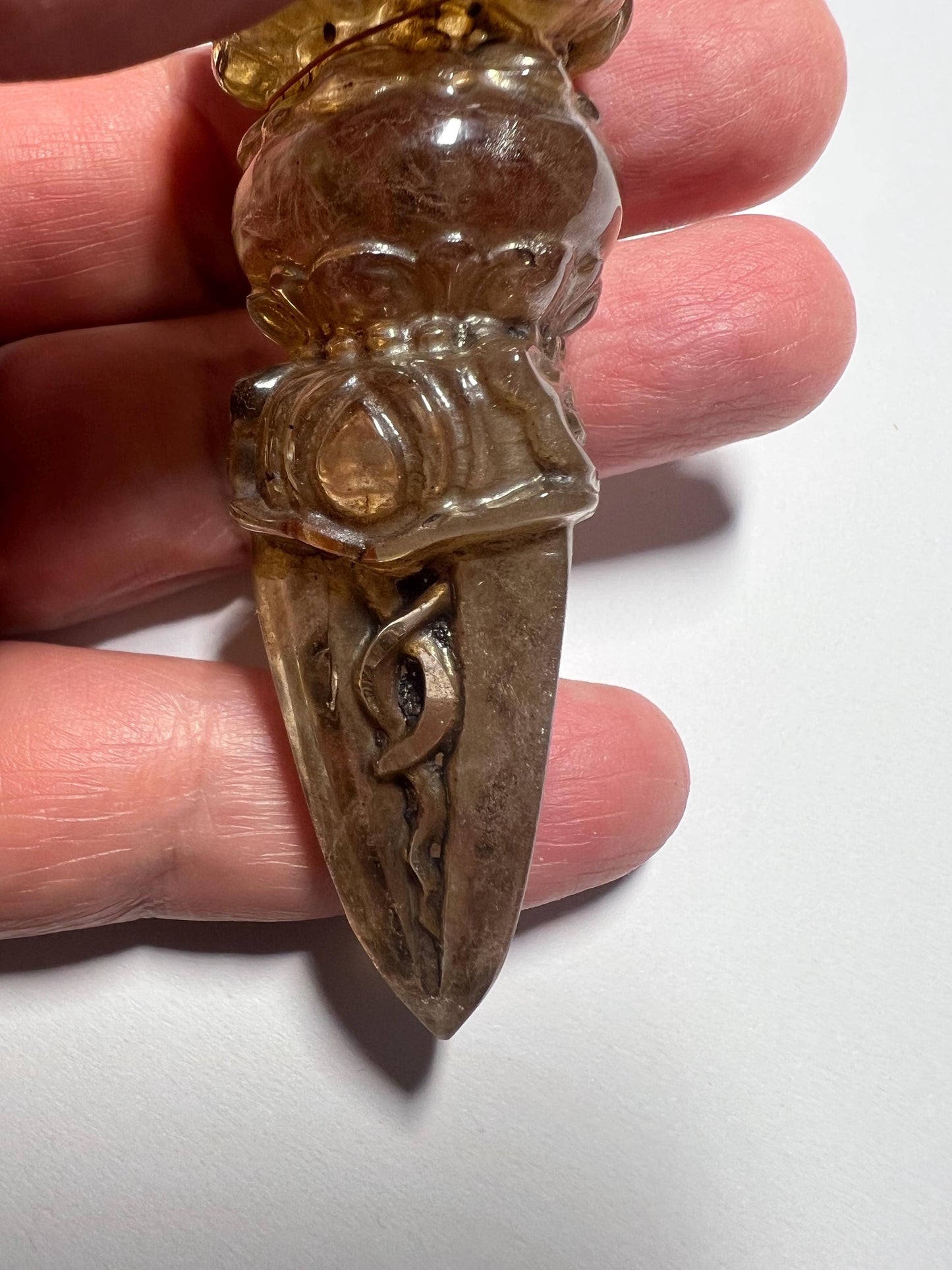 Vintage Clear Quartz Phurba – Hand-Carved Tibetan Ritual Dagger – Vajrakilaya Quartz Dagger for Altar & Protection