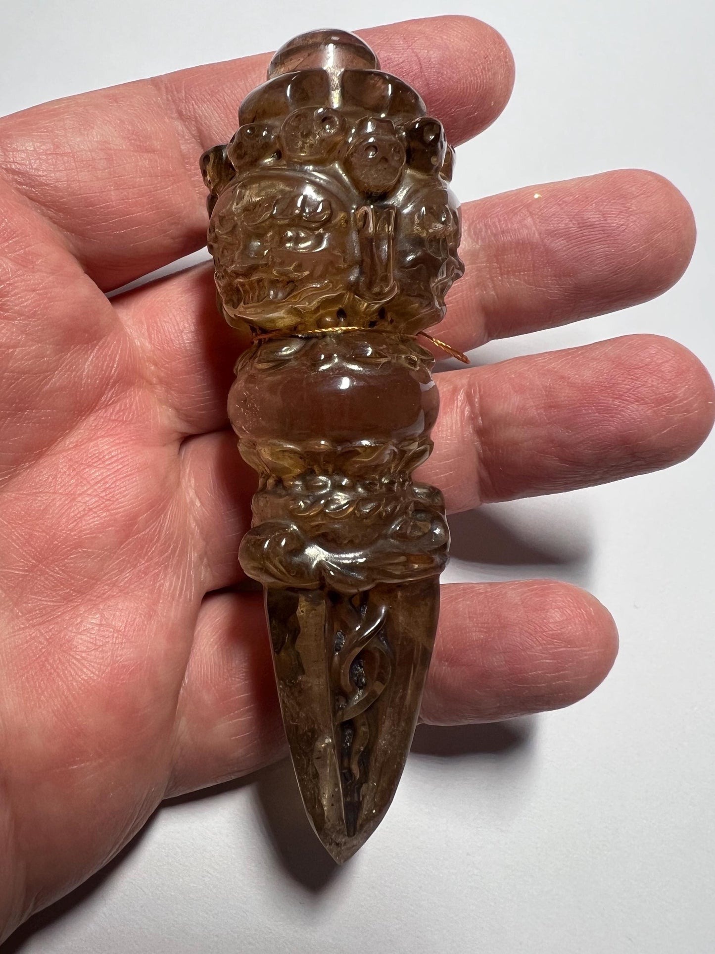 Vintage Clear Quartz Phurba – Hand-Carved Tibetan Ritual Dagger – Vajrakilaya Quartz Dagger for Altar & Protection