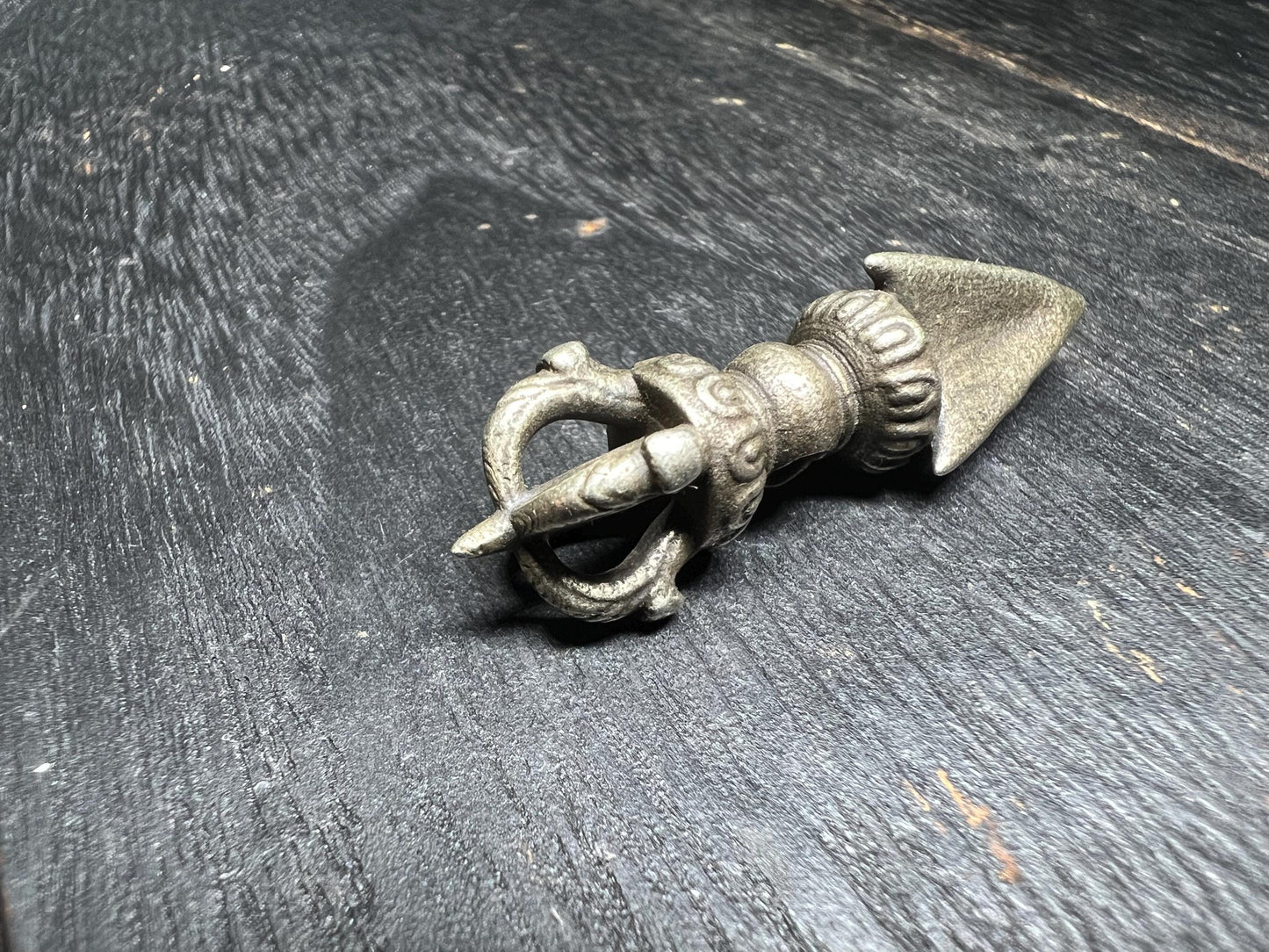 Vintage Tibetan White Brass Phurba Dagger Pendant – Handmade Buddhist Ritual Vajra Kila Talisman – Spiritual Protection Amulet