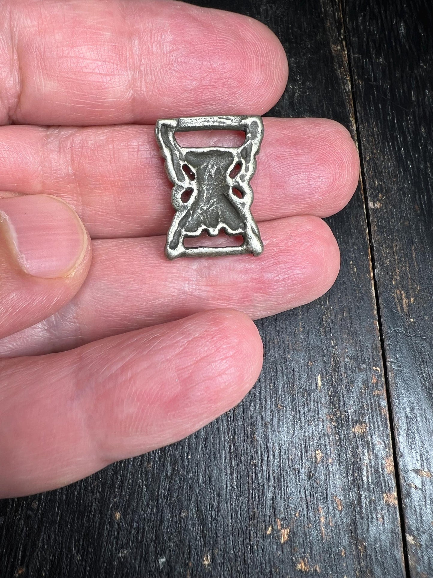 Vintage Tibetan Stupa Book Buckle: White Brass Buddhist Amulet