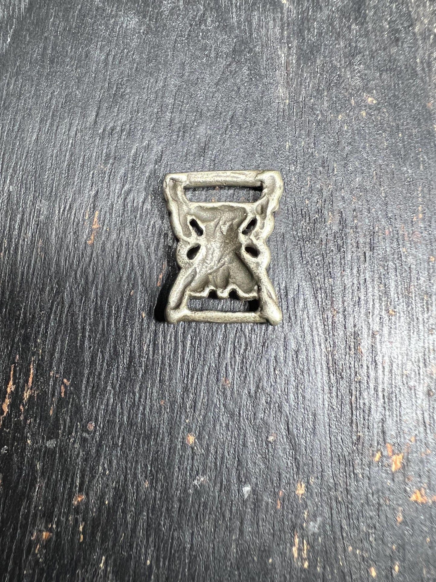 Vintage Tibetan Stupa Book Buckle: White Brass Buddhist Amulet