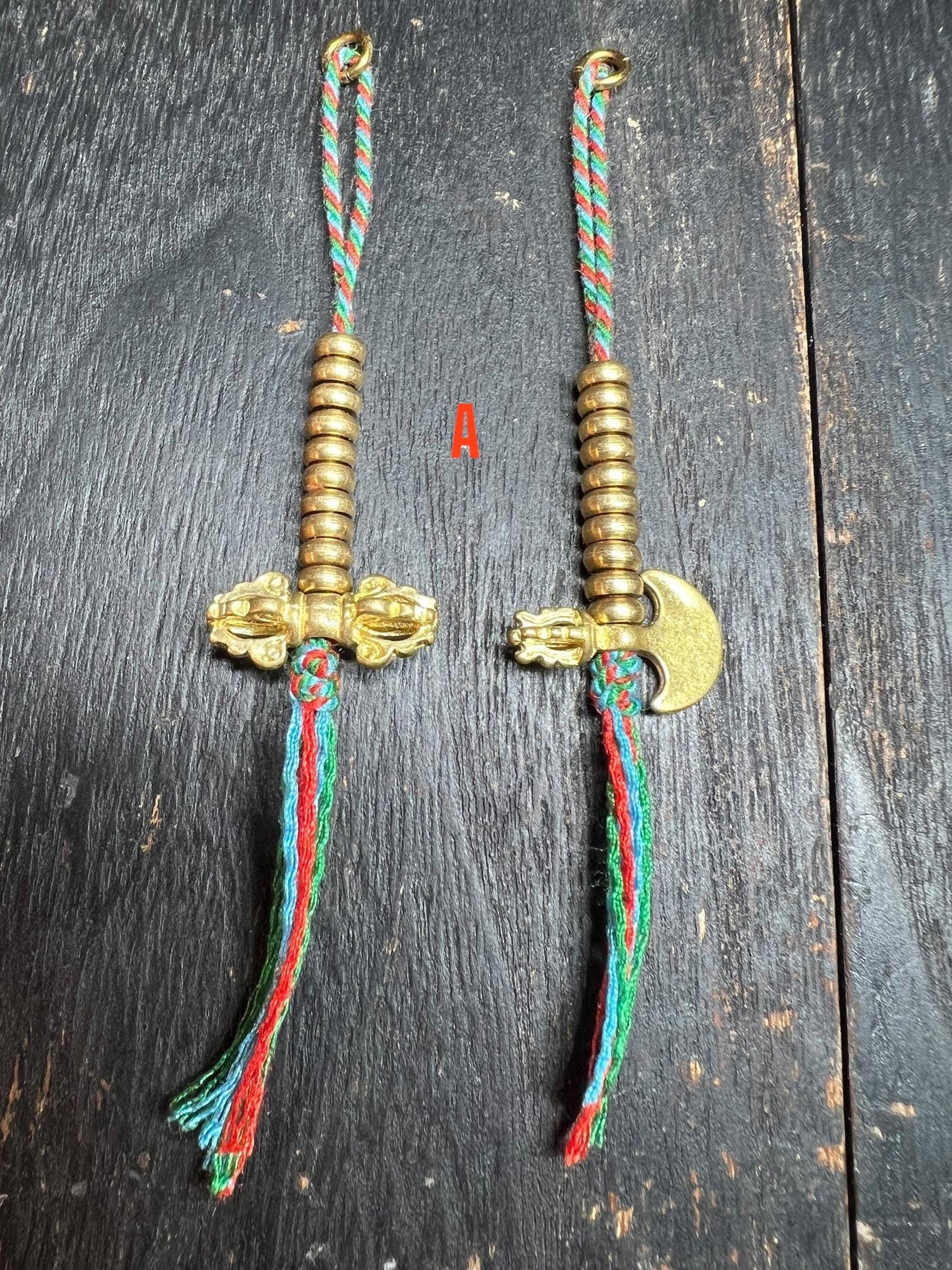 Brass Tibetan Mala Counters: Dorje & Crescent Blade - Prayer Bead Accessory