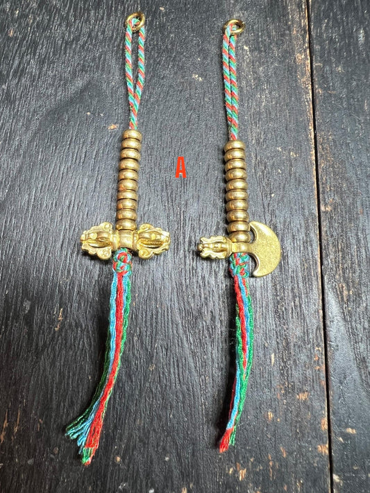 Brass Tibetan Mala Counters: Dorje & Crescent Blade - Prayer Bead Accessory