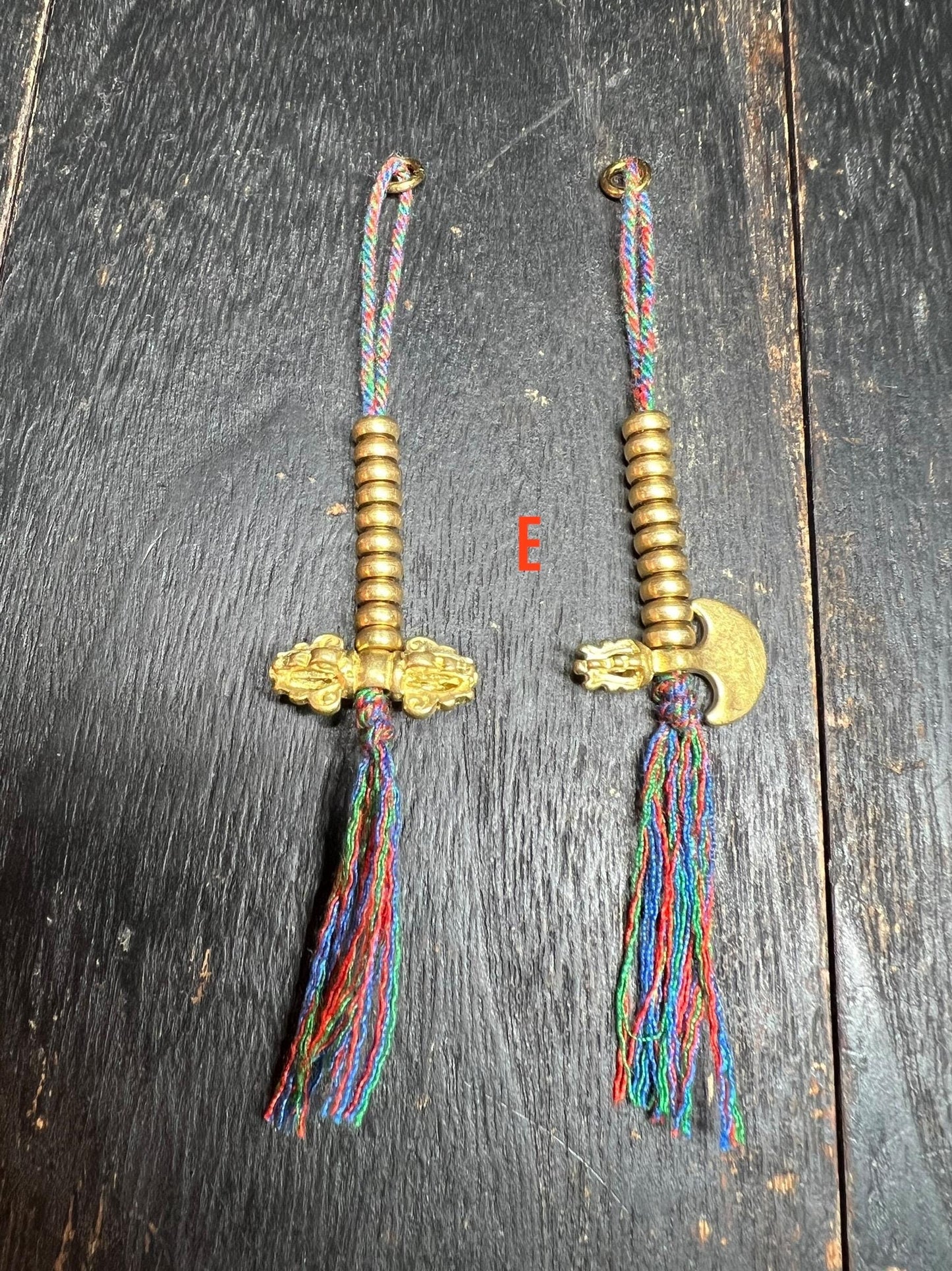 Brass Tibetan Mala Counters: Dorje & Crescent Blade - Prayer Bead Accessory