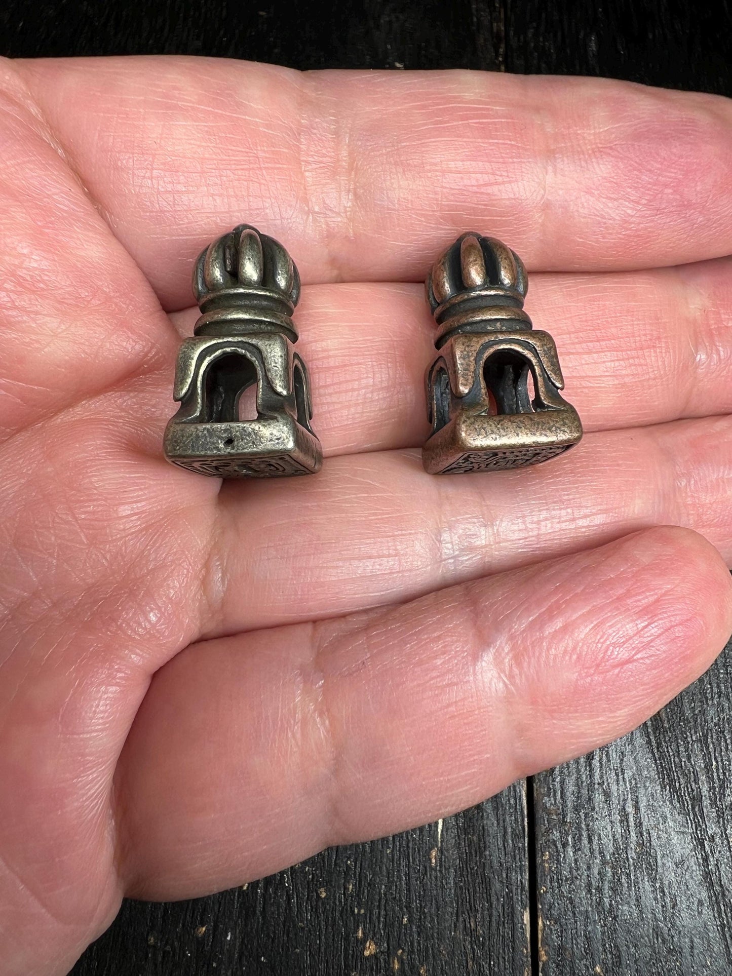 Vintage Tibetan Skull Guru Bead: Brass & White Brass Mala Connector