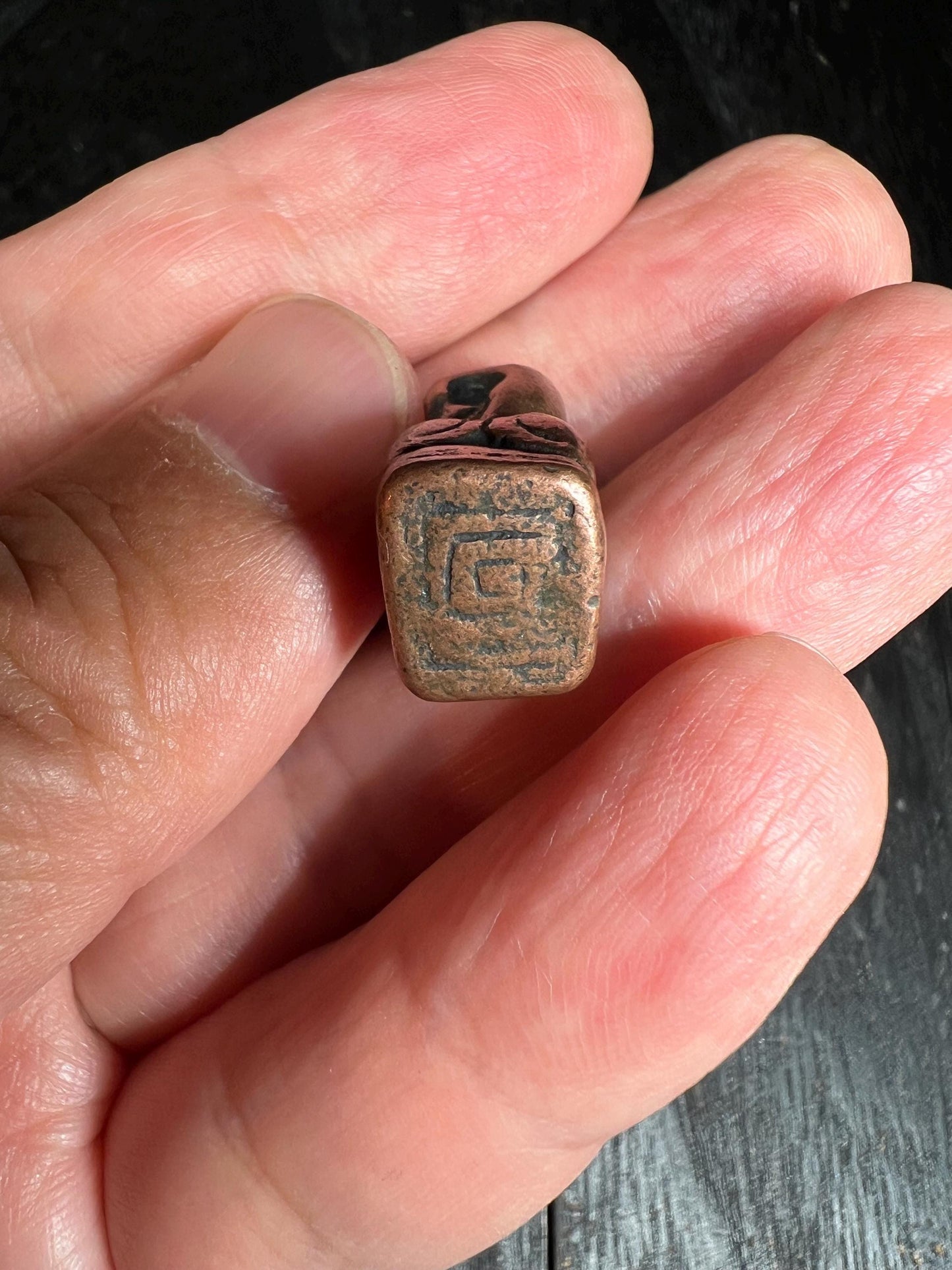 Tibetan Thogchag Skull Amulet: Vintage Brass/Copper Buddhist Seal Bead