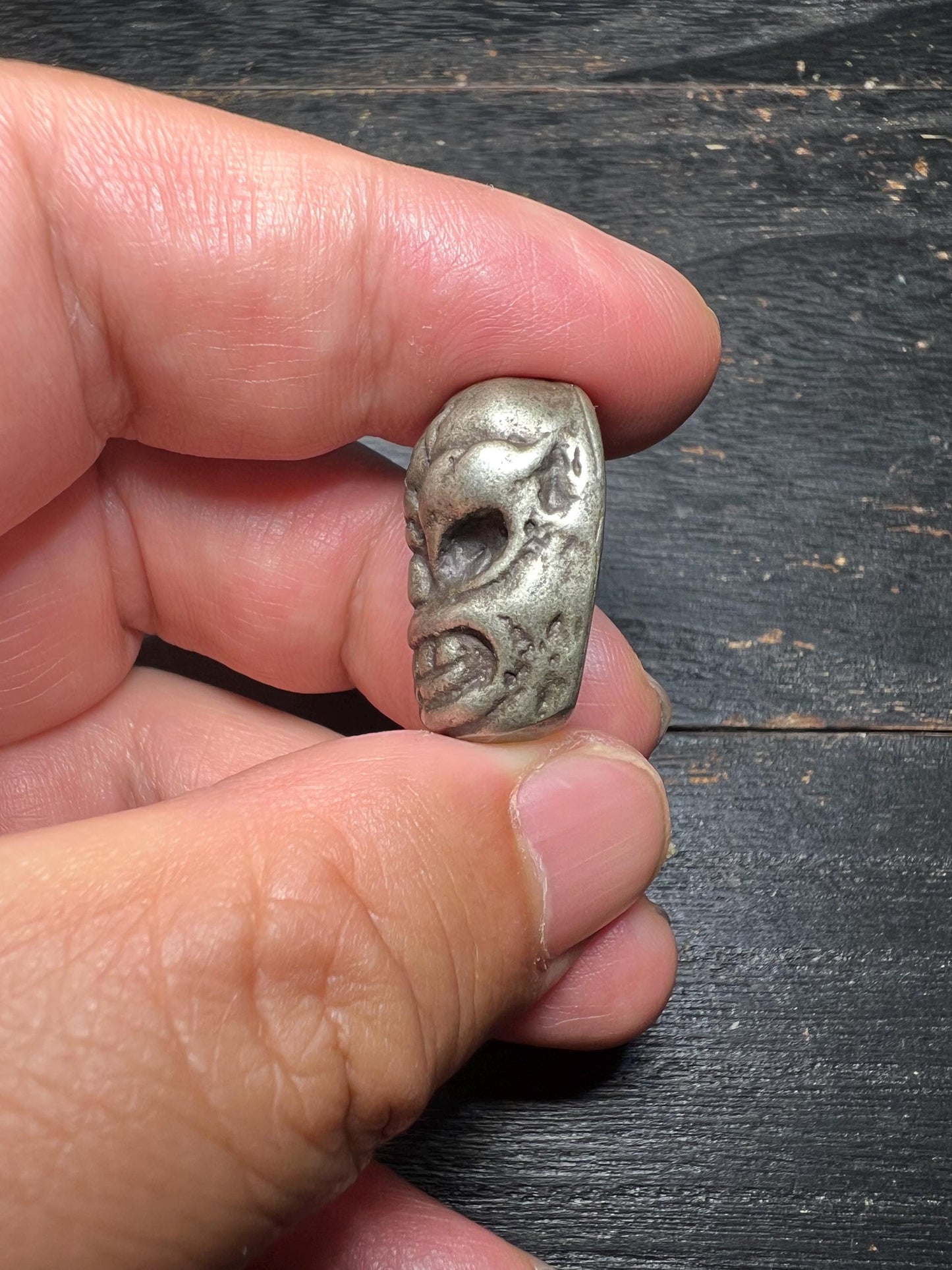 Tibetan Brass Skull Bead Pendant: Vajra Amulet Charm