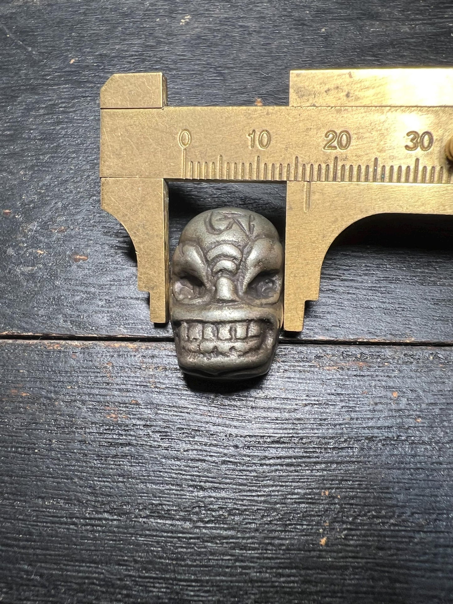 Tibetan Brass Skull Bead Pendant: Vajra Amulet Charm