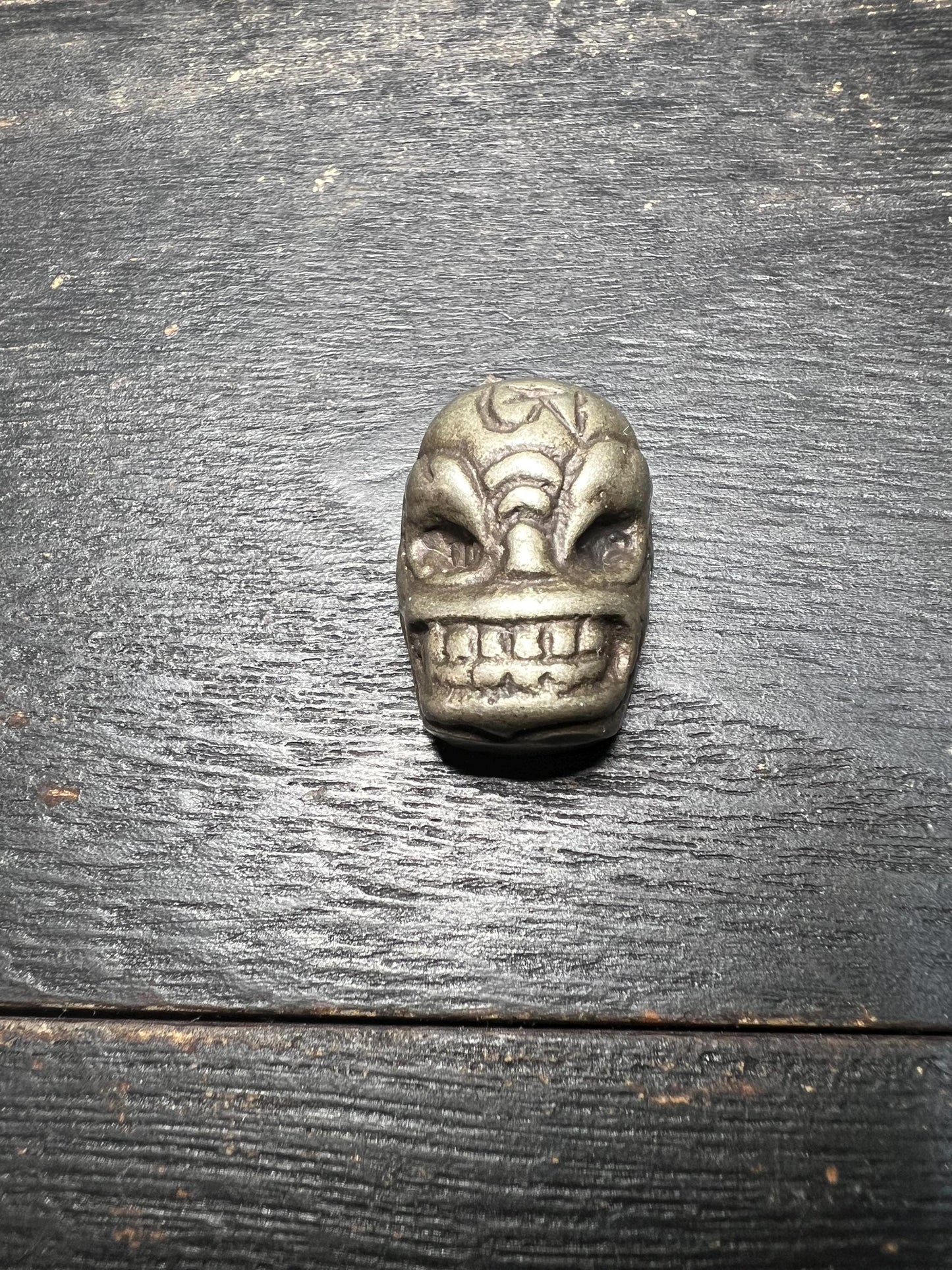 Tibetan Brass Skull Bead Pendant: Vajra Amulet Charm
