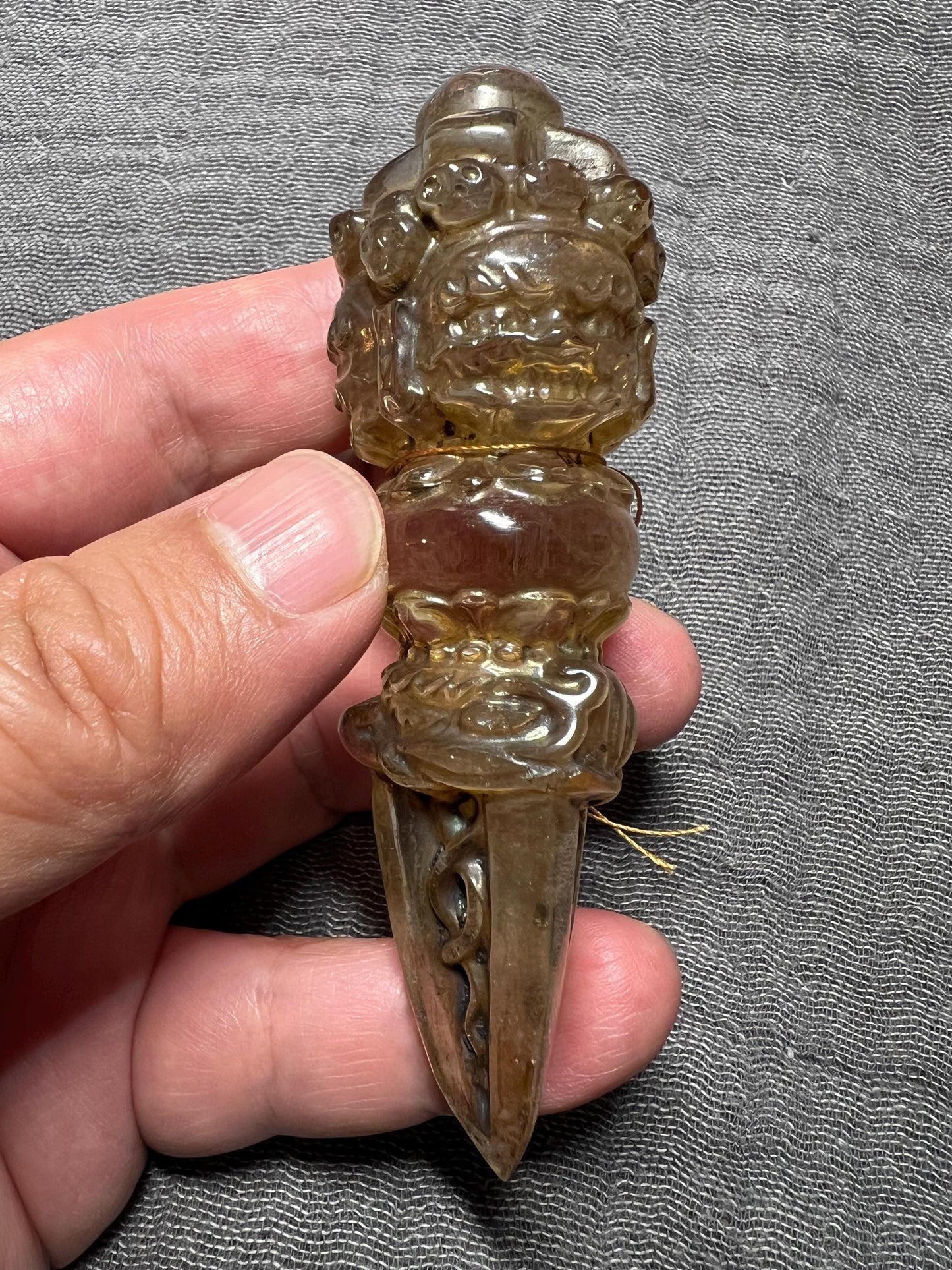 Vintage Clear Quartz Phurba – Hand-Carved Tibetan Ritual Dagger – Vajrakilaya Quartz Dagger for Altar & Protection