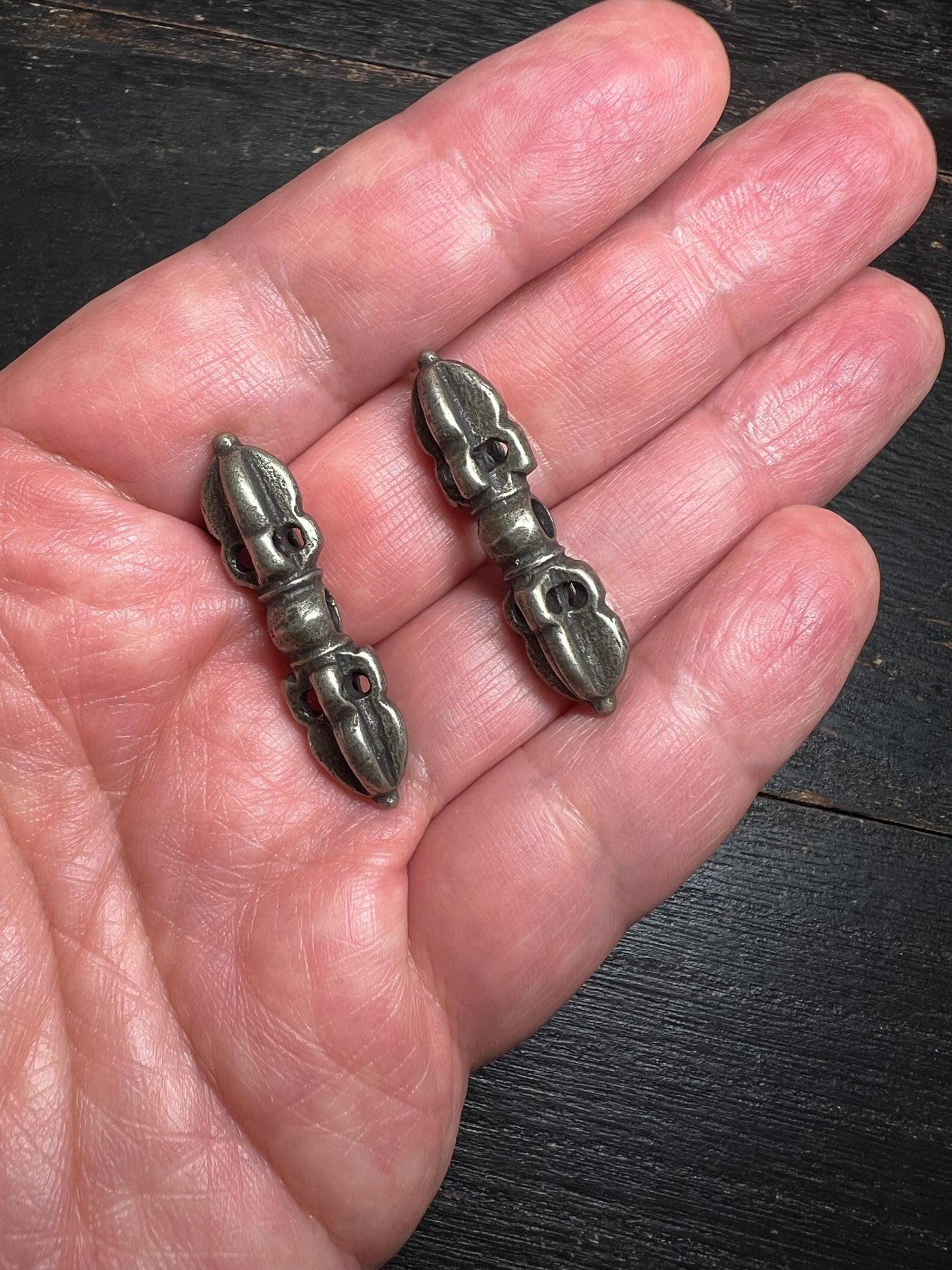 White Copper Vajra Dorje Pendant (Set of 2): Nepal Tibet Amulet