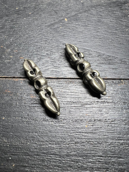 White Copper Vajra Dorje Pendant (Set of 2): Nepal Tibet Amulet