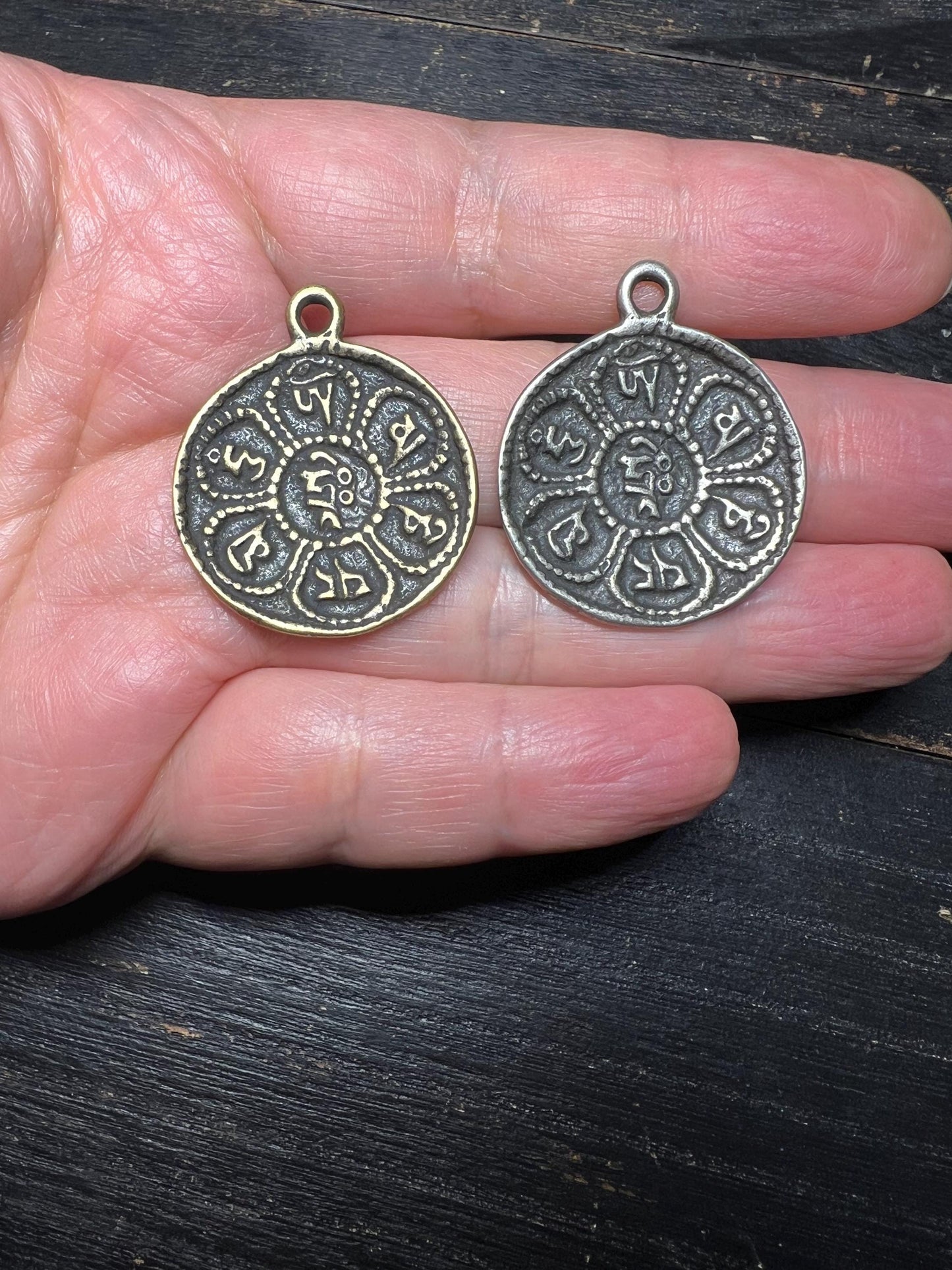 Tibetan Amulet Pendant: Om Mani Padme Hum, Handmade Brass Talisman