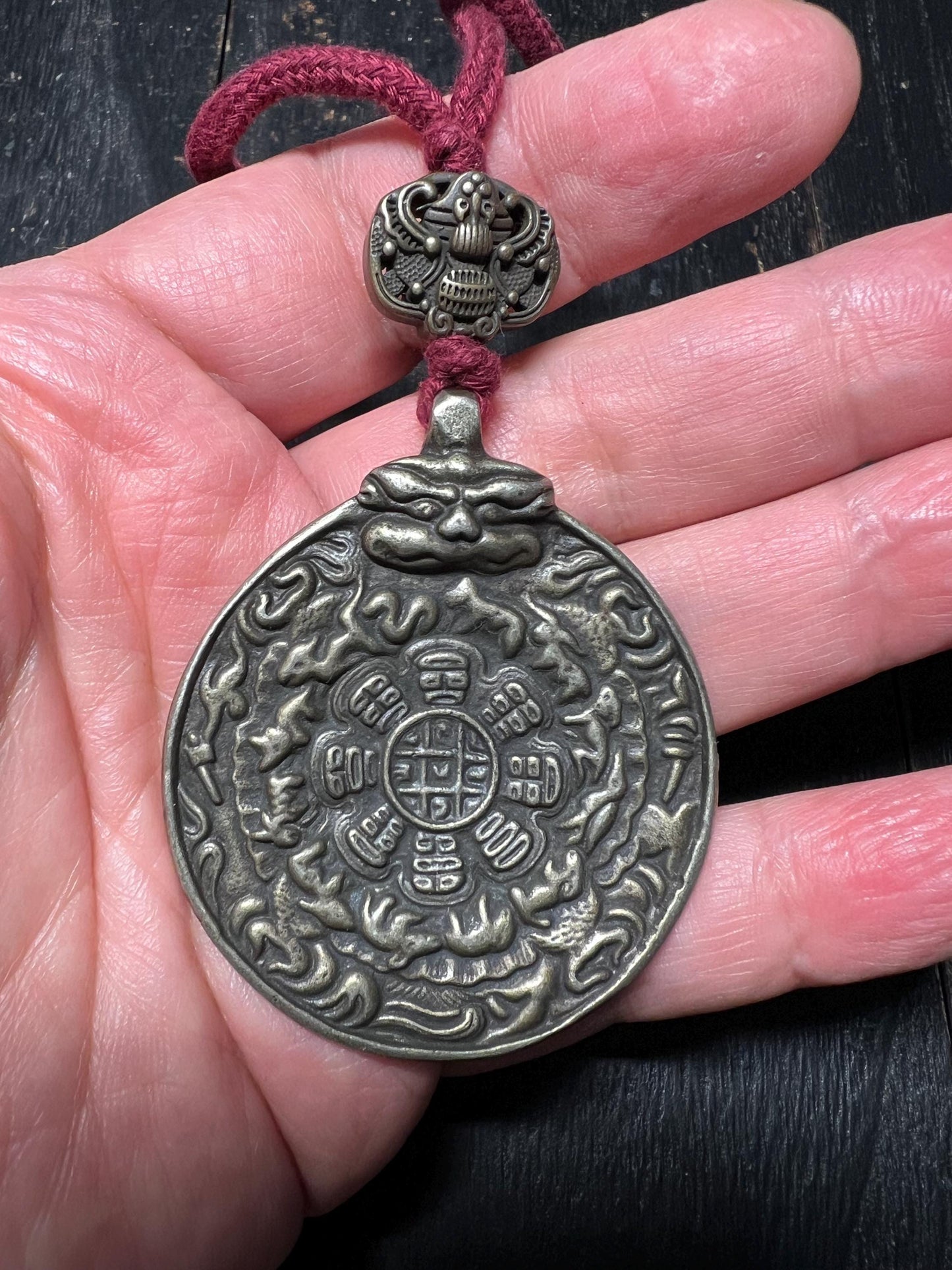 Vintage Tibetan Brass Bagua Amulet: Feng Shui Protection Talisman
