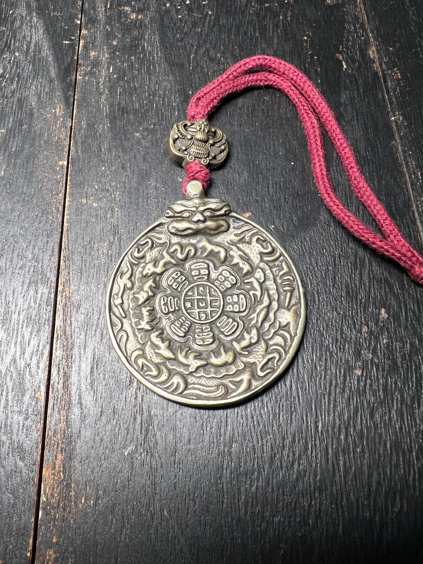 Vintage Tibetan Brass Bagua Amulet: Feng Shui Protection Talisman