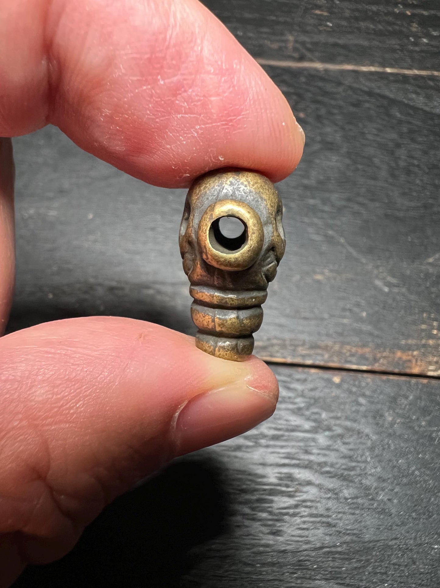 Tibetan Skull Guru Bead: Brass Mala Connector - Yellow or White Brass