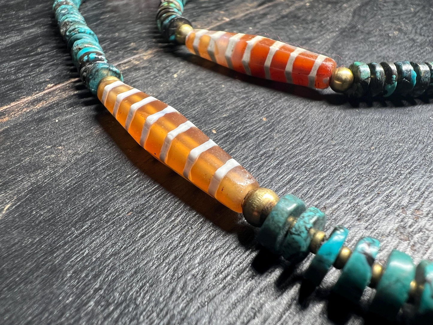 Tibetan Turquoise & Agate Mala Beads: Brass Vajra Pendant, Boho Meditation Necklace
