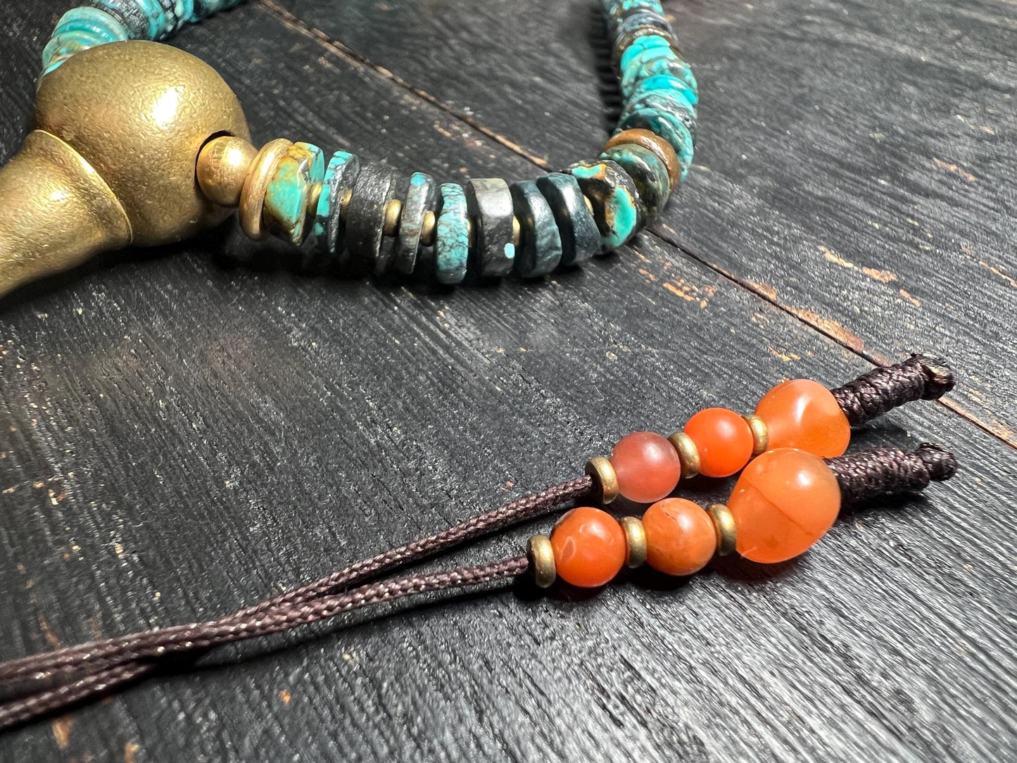 Tibetan Turquoise & Agate Mala Beads: Brass Vajra Pendant, Boho Meditation Necklace