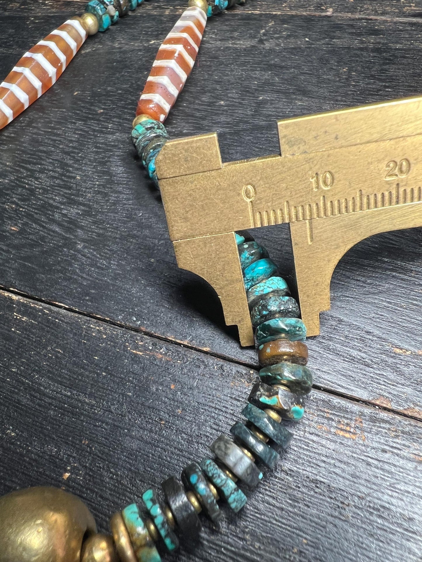 Tibetan Turquoise & Agate Mala Beads: Brass Vajra Pendant, Boho Meditation Necklace