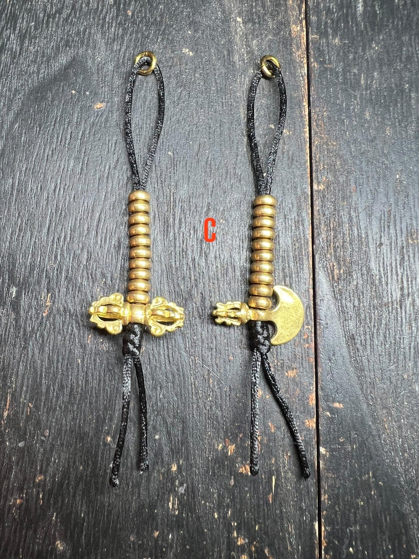 Brass Tibetan Mala Counters: Dorje & Crescent Blade - Prayer Bead Accessory