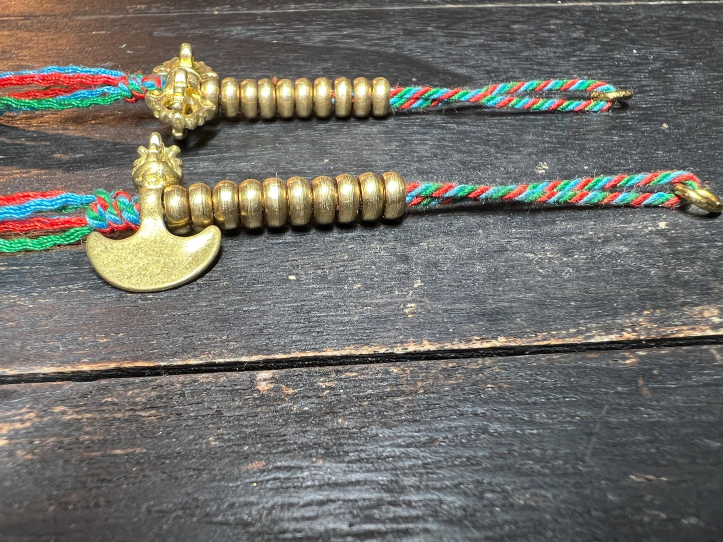 Brass Tibetan Mala Counters: Dorje & Crescent Blade - Prayer Bead Accessory
