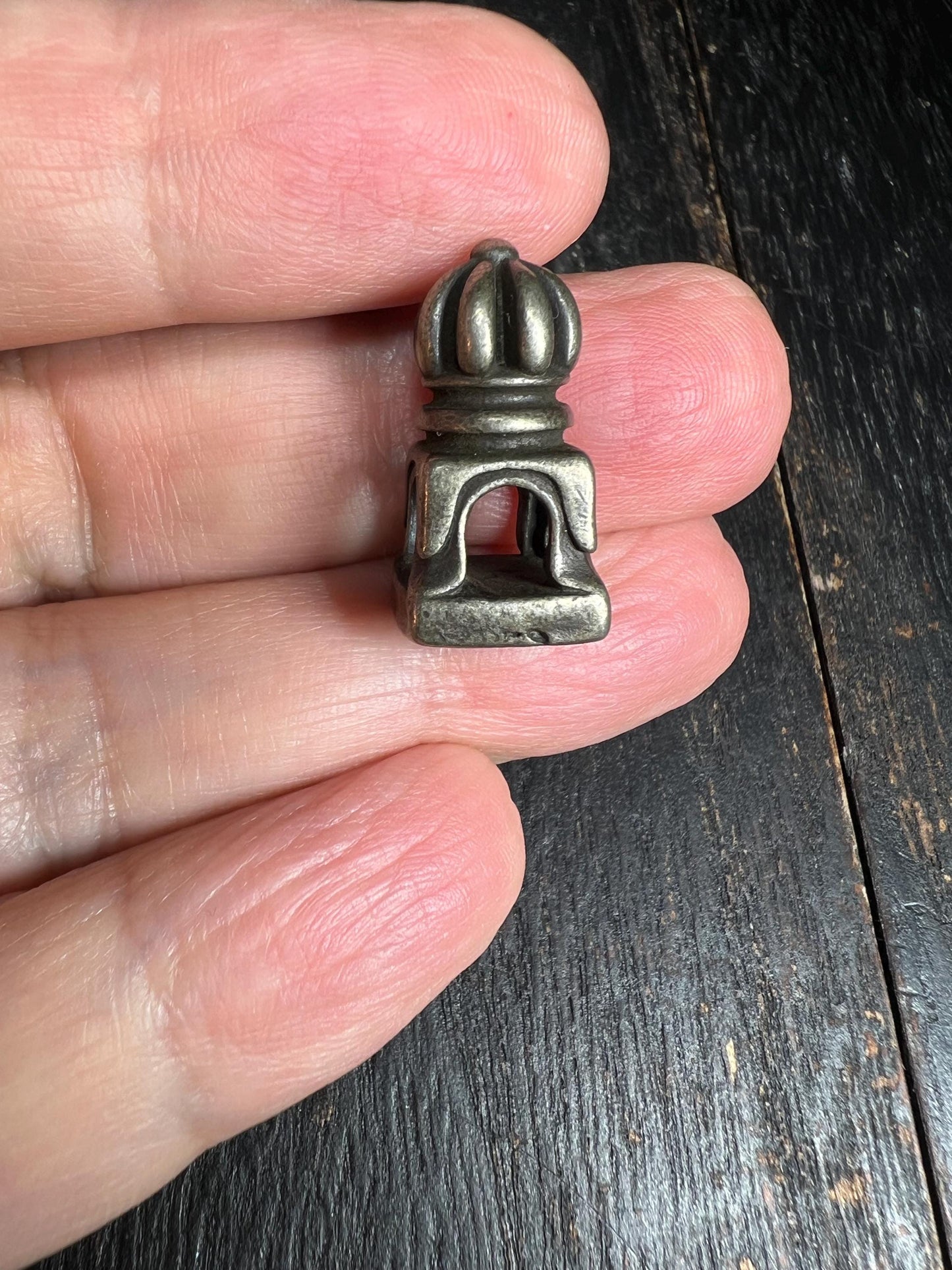 Vintage Tibetan Skull Guru Bead: Brass & White Brass Mala Connector