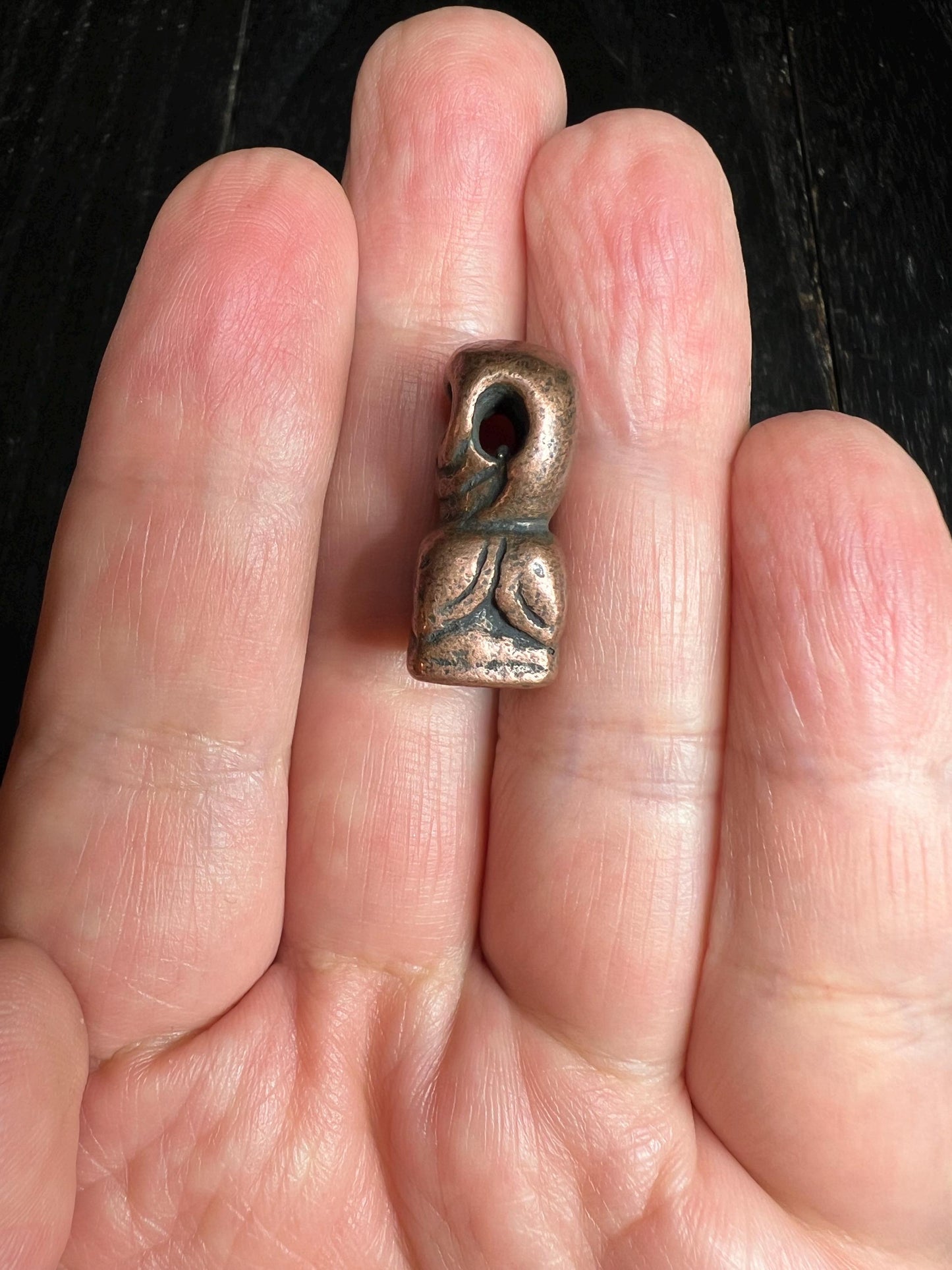 Tibetan Thogchag Skull Amulet: Vintage Brass/Copper Buddhist Seal Bead