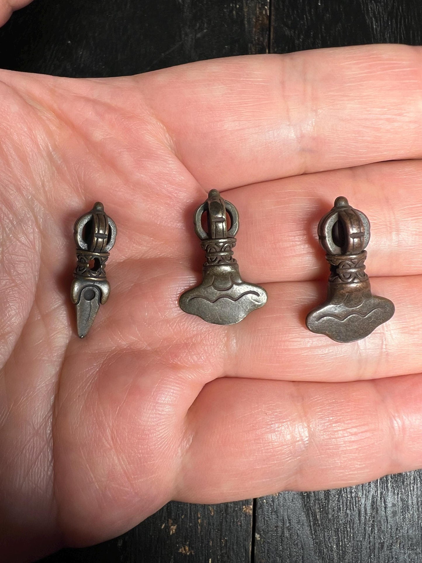 Vintage-Style Tibetan Brass/White Brass Ritual Pendant – Dorje & Kartika Vajra Tools – Amulet Spacer Beads