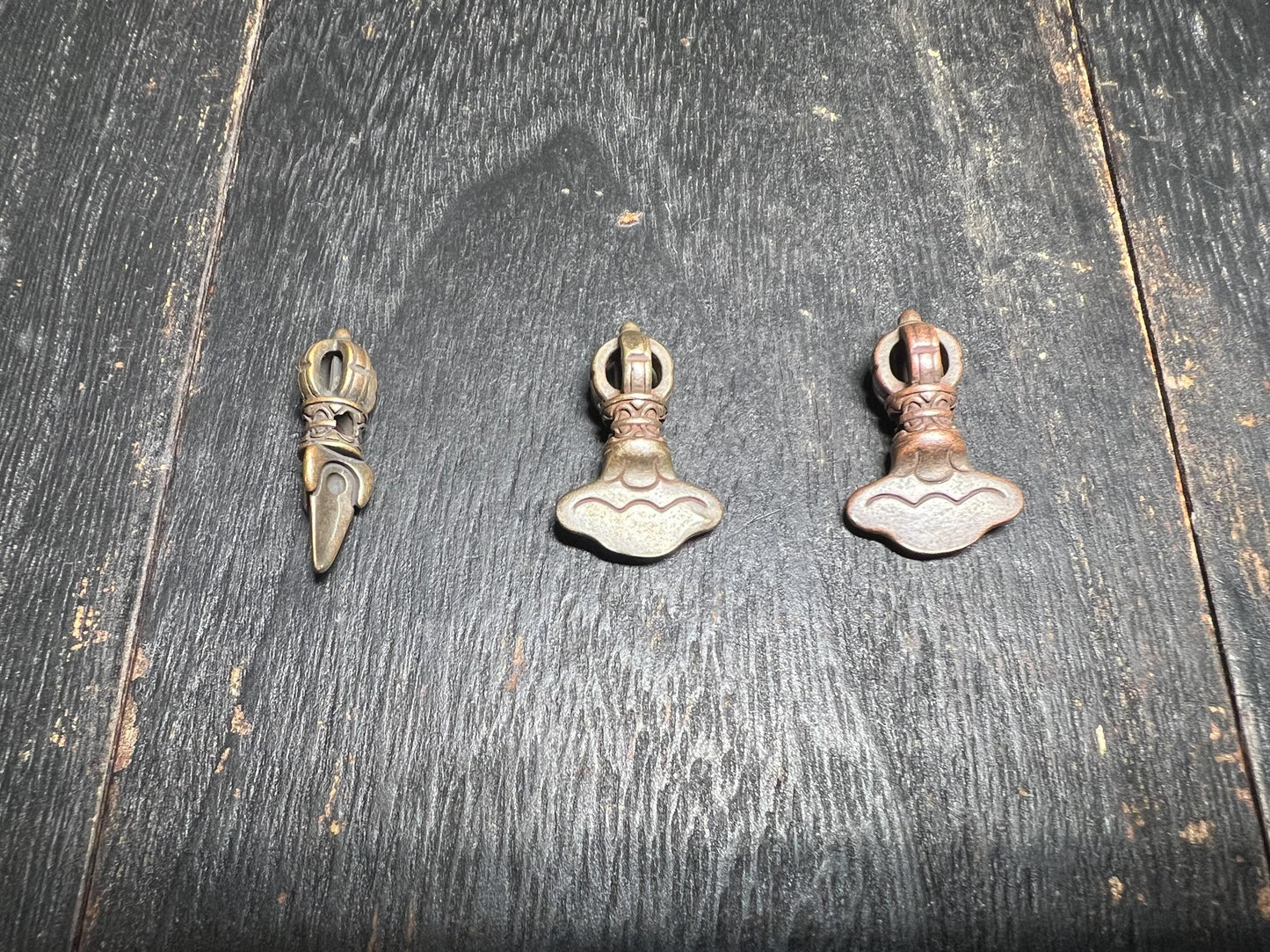 Vintage-Style Tibetan Brass/White Brass Ritual Pendant – Dorje & Kartika Vajra Tools – Amulet Spacer Beads