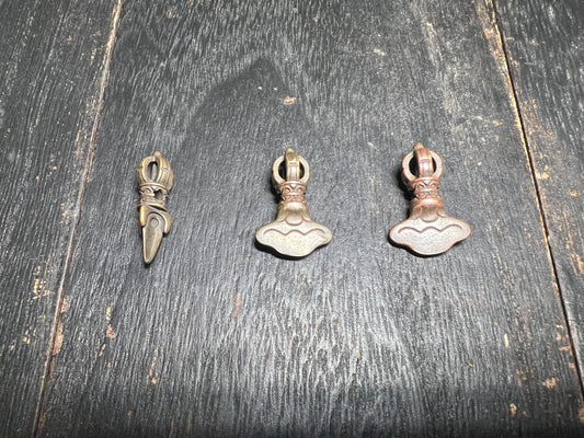 Vintage-Style Tibetan Brass/White Brass Ritual Pendant – Dorje & Kartika Vajra Tools – Amulet Spacer Beads