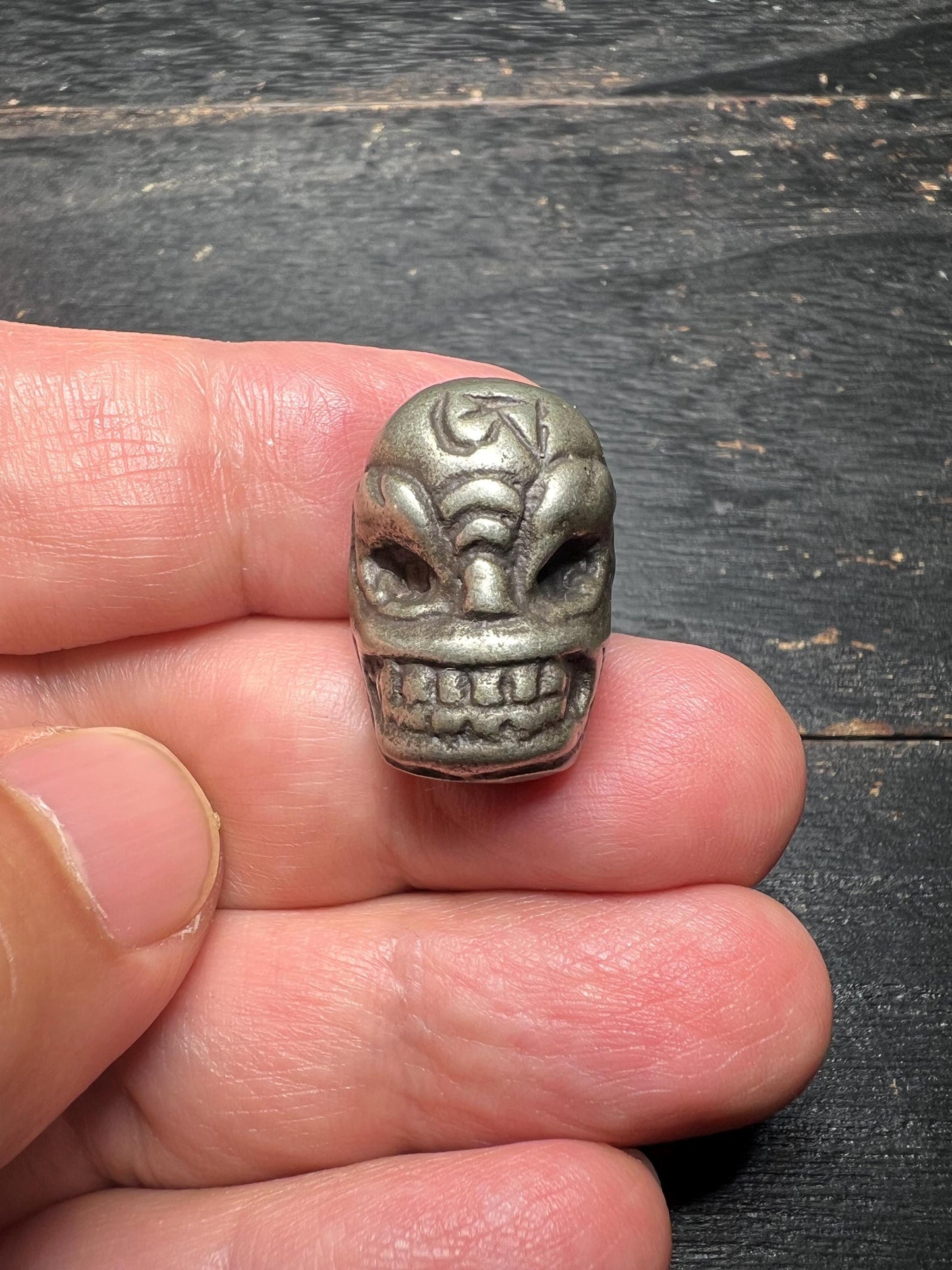Tibetan Brass Skull Bead Pendant: Vajra Amulet Charm