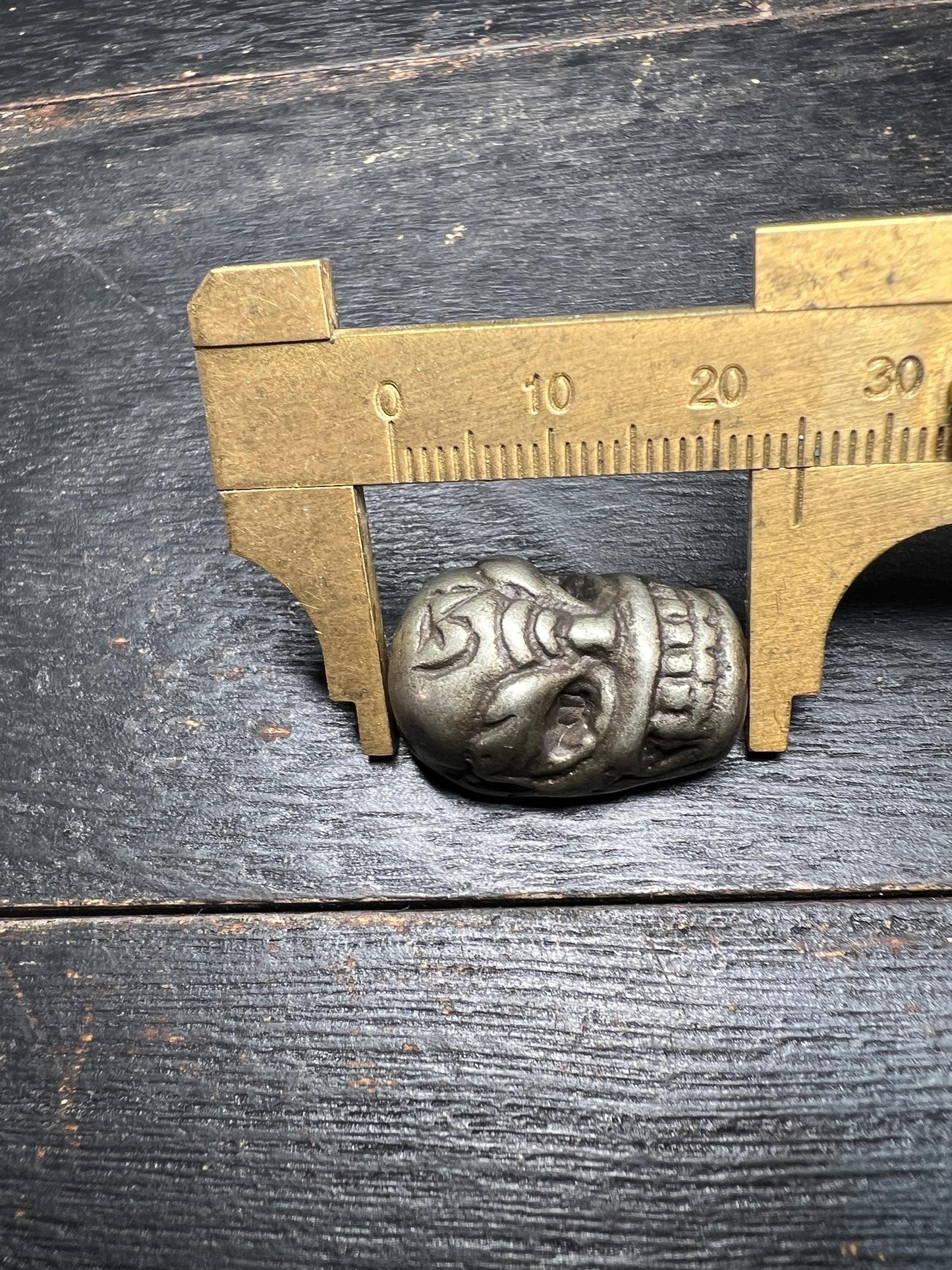 Tibetan Brass Skull Bead Pendant: Vajra Amulet Charm
