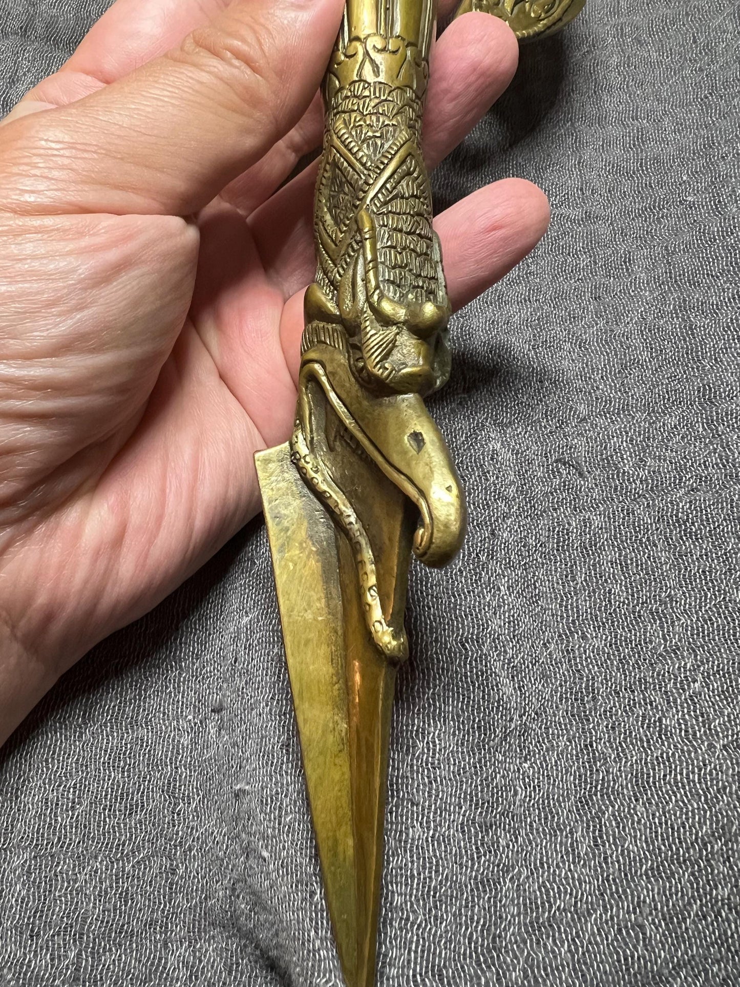 Tibetan Brass Dragon Phurpa Dagger: Buddhist Ritual Axe, Feng Shui Talisman
